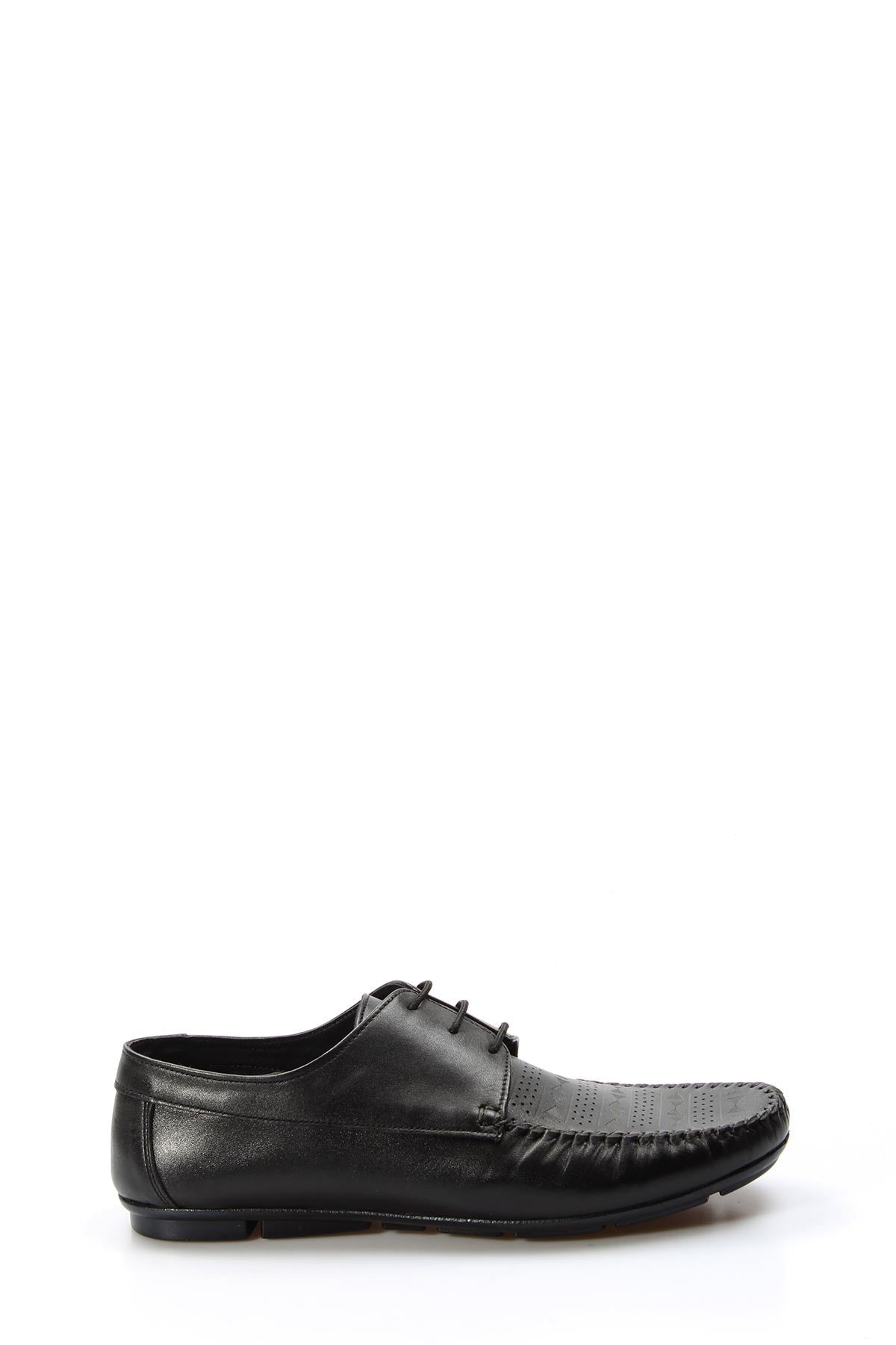 KOALA SYDNEY Men's Black Leather Lace-Up Loafers with Perforated Detail