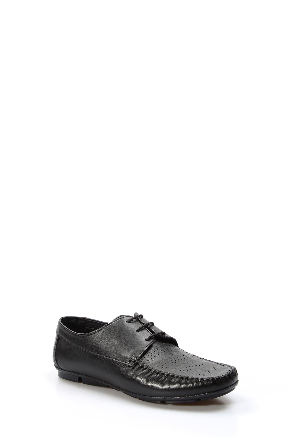 KOALA SYDNEY Men's Black Leather Lace-Up Loafers with Perforated Detail