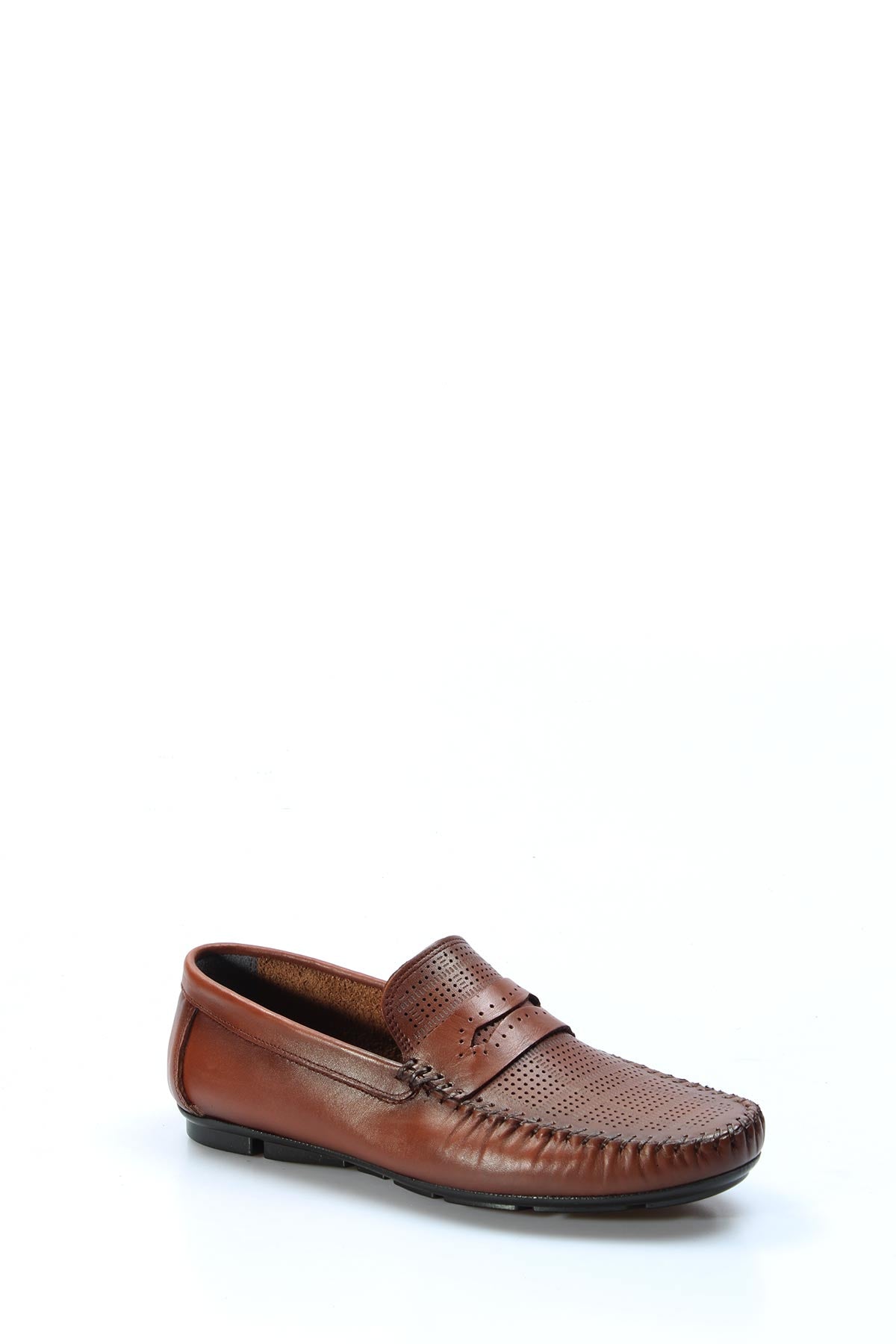 KOALA SYDNEY Men's Brown Leather Perforated Loafers with Moc Toe Detailing