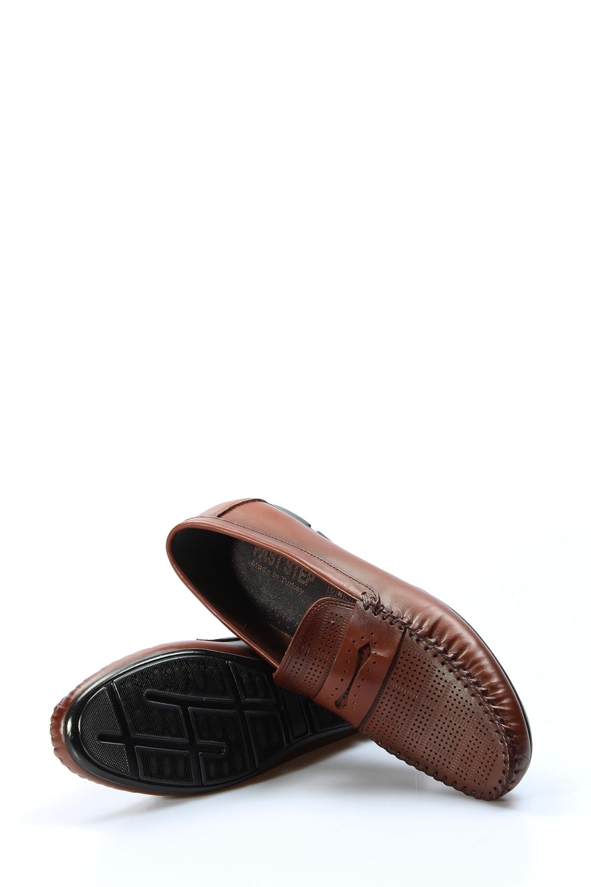 KOALA SYDNEY Men's Brown Leather Perforated Loafers with Moc Toe Detailing