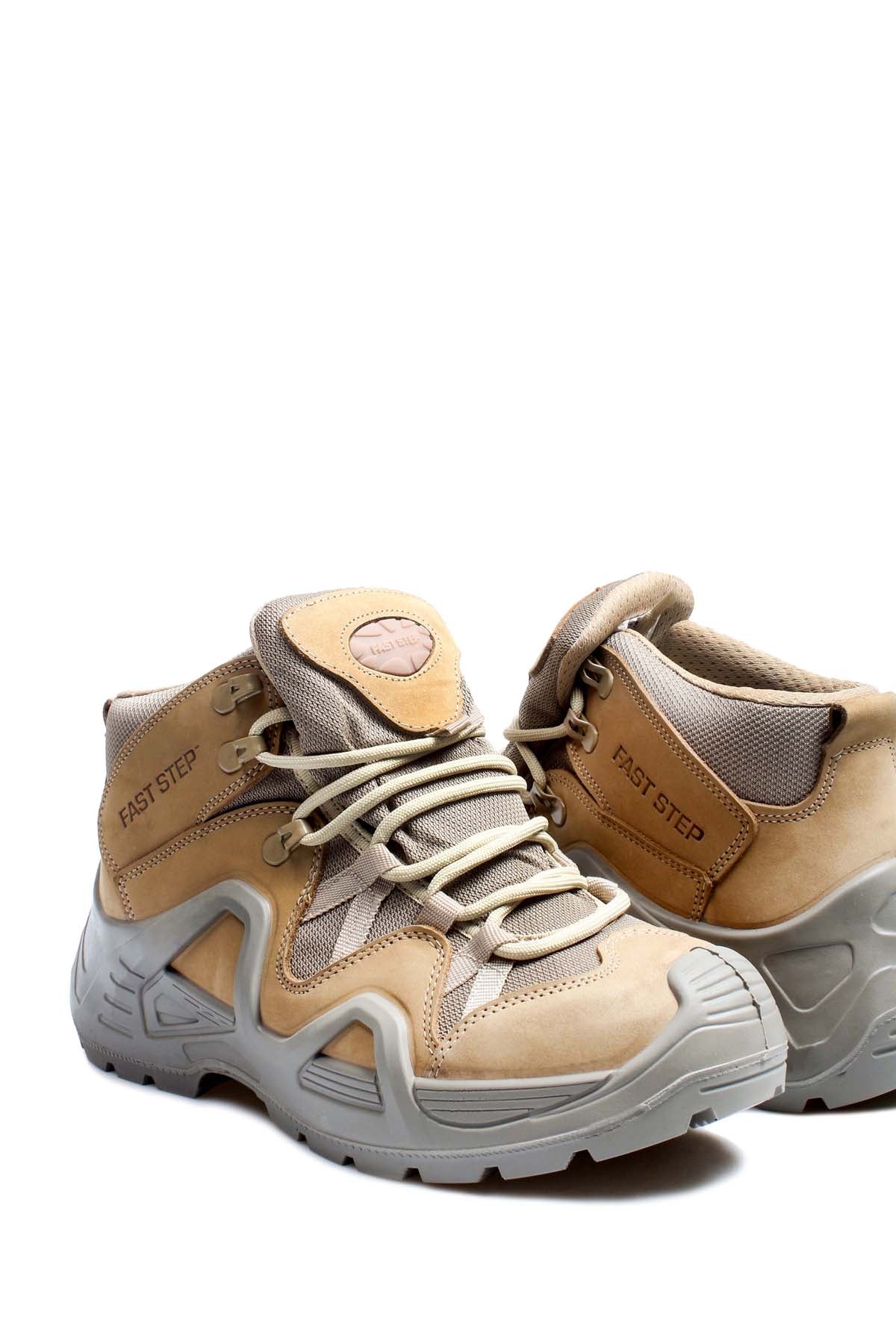 Men's Tan and Gray Outdoor Hiking Boots with Rugged Sole