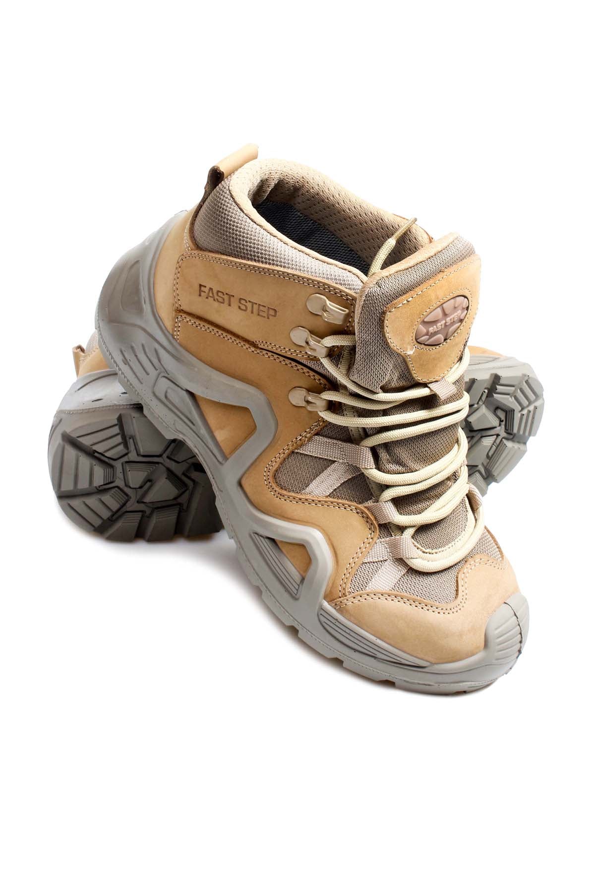 Men's Tan and Gray Outdoor Hiking Boots with Rugged Sole