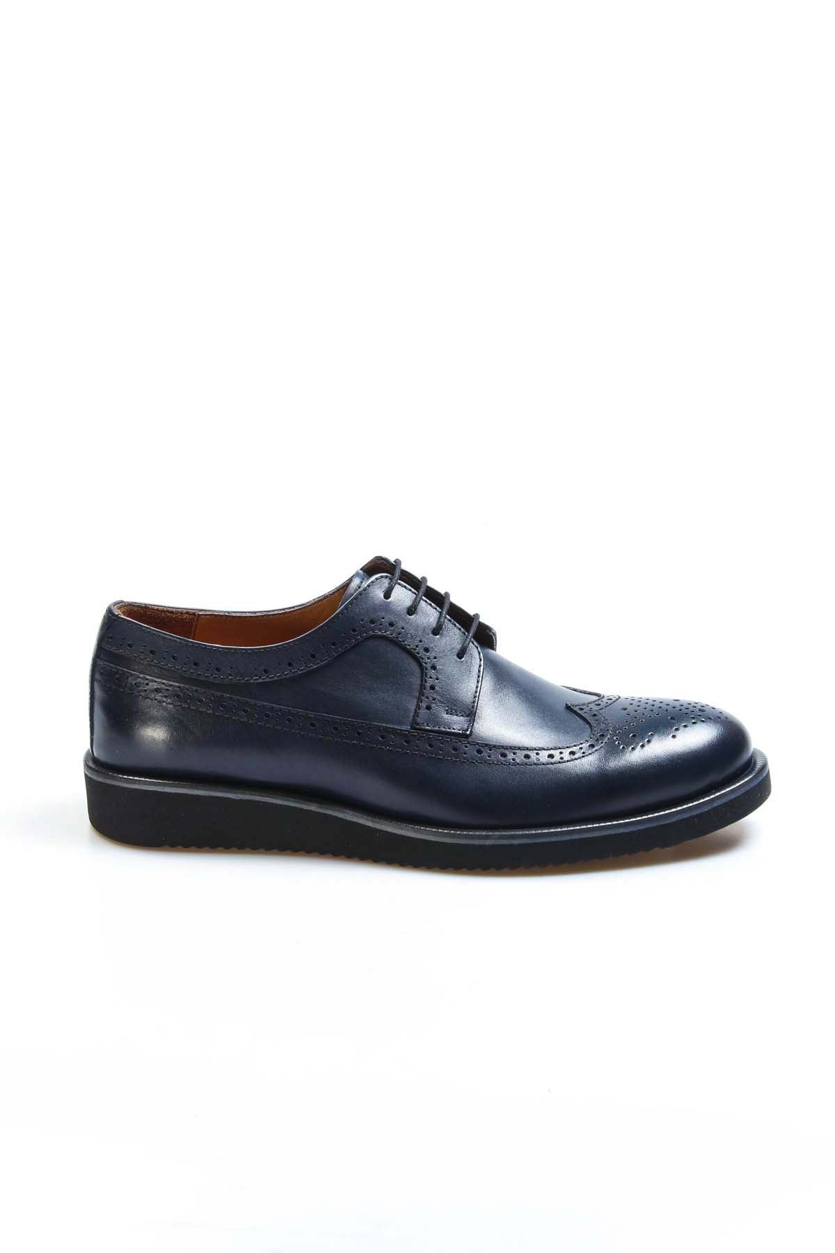 KOALA SYDNEY Men's Navy Leather Brogue Dress Shoes with Rubber Sole