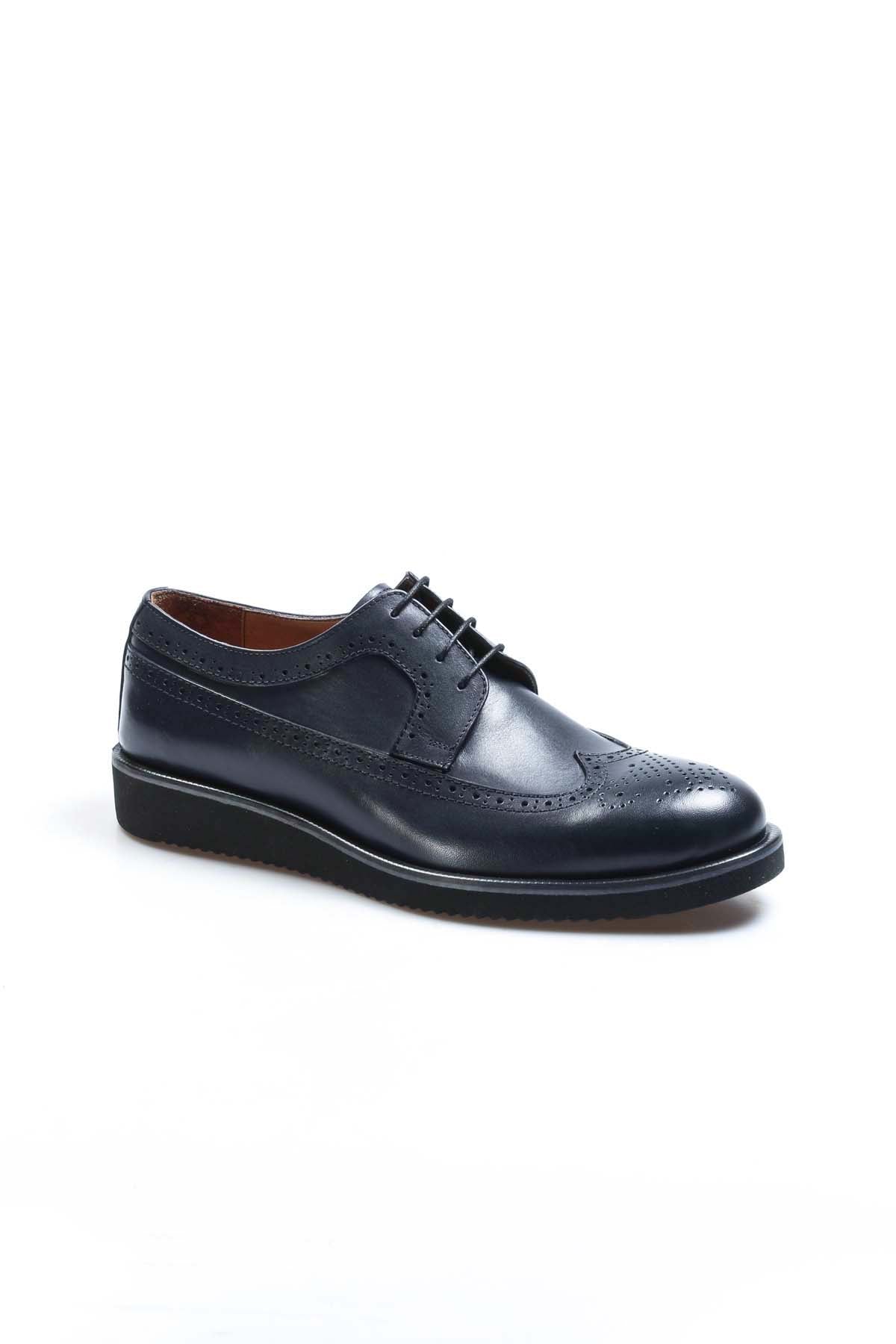 KOALA SYDNEY Men's Navy Leather Brogue Dress Shoes with Rubber Sole