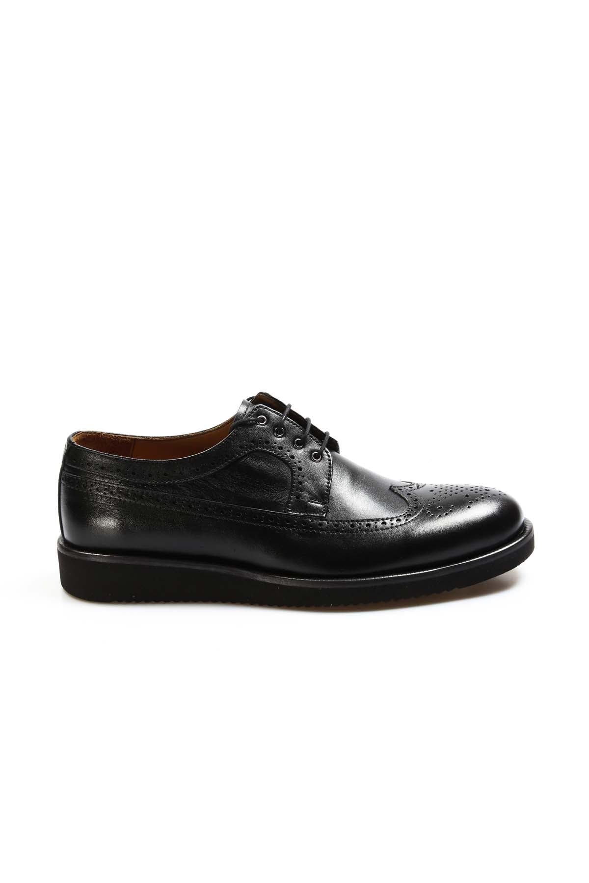 Men's Black Leather Brogue Derby Shoes with Cushioned Sole