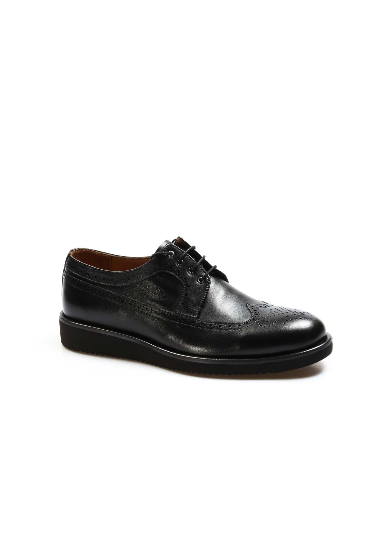 Men's Black Leather Brogue Derby Shoes with Cushioned Sole