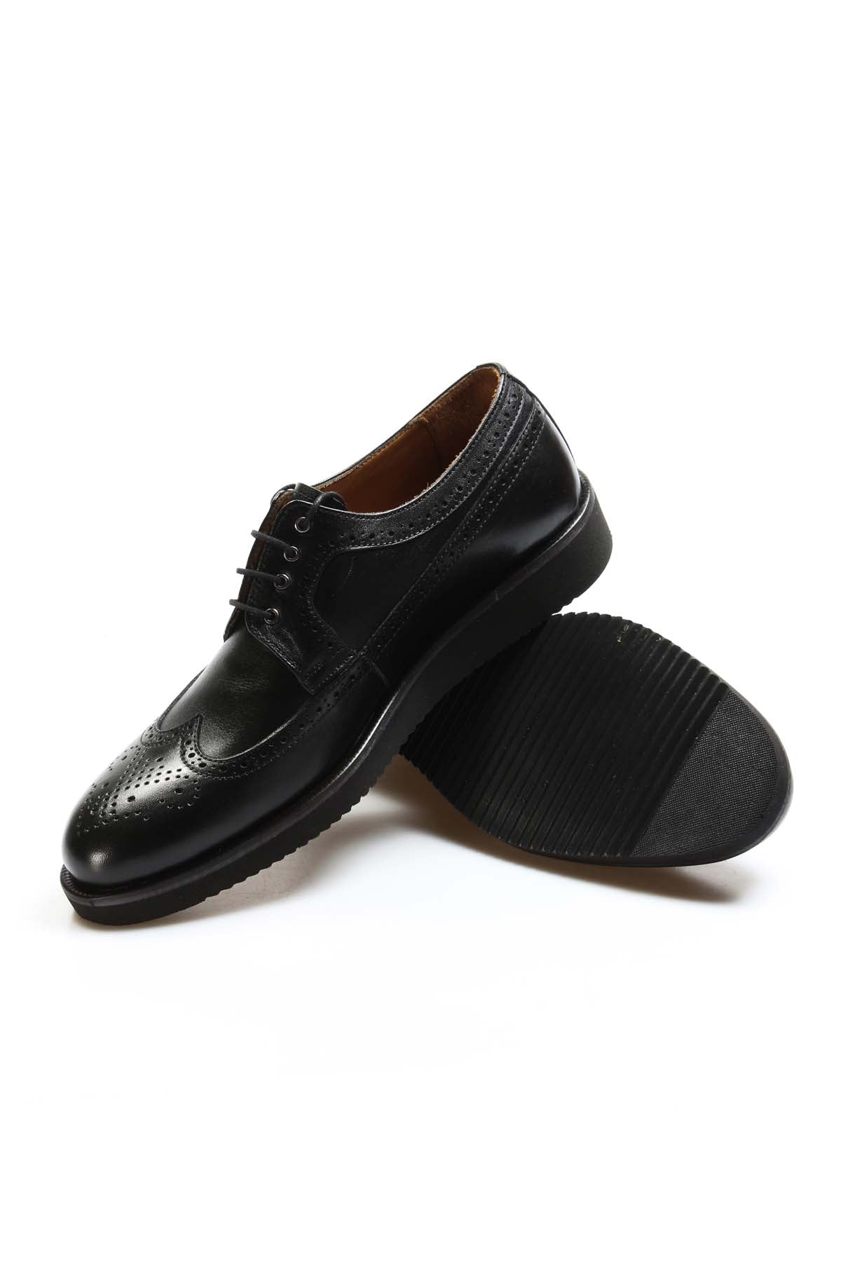 Men's Black Leather Brogue Derby Shoes with Cushioned Sole