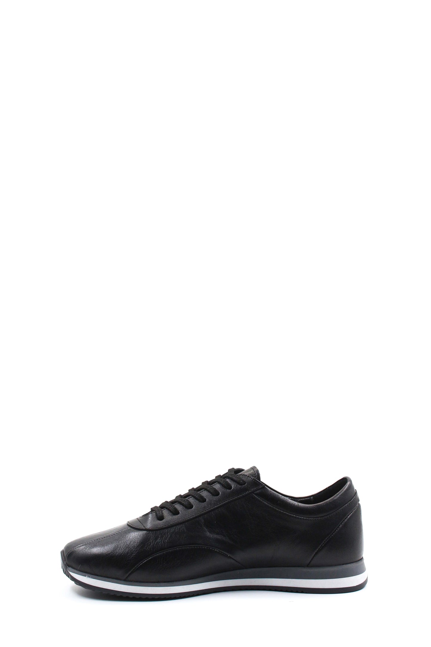 Men's Black Leather Low-Top Sneakers with Contrast Sole