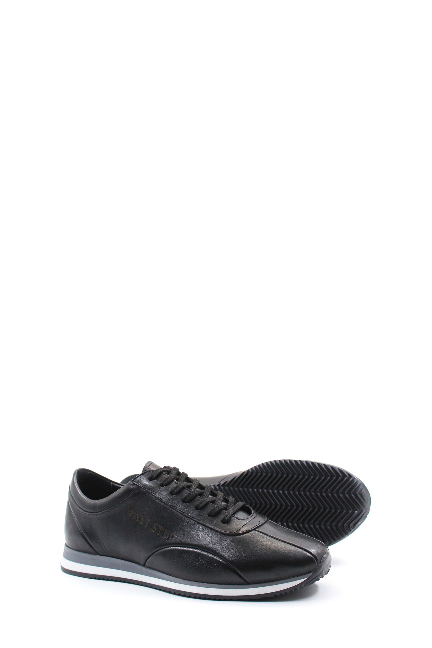 Men's Black Leather Low-Top Sneakers with Contrast Sole