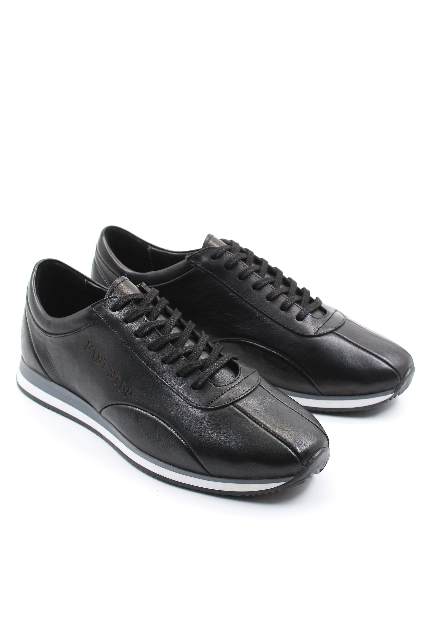 Men's Black Leather Low-Top Sneakers with Contrast Sole