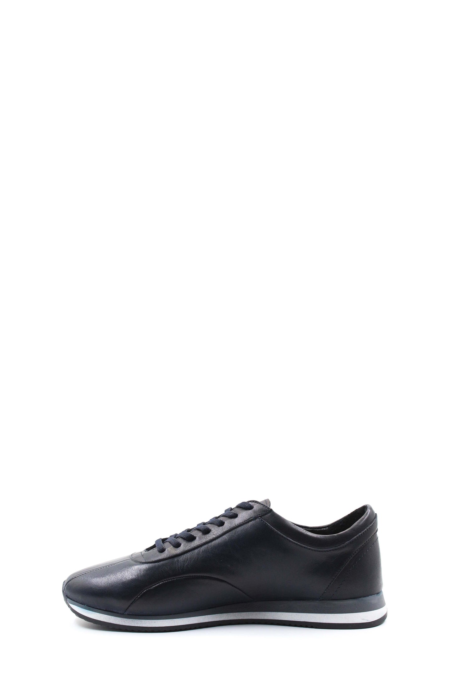 Men's Navy Blue Leather Running Shoes-Wessi