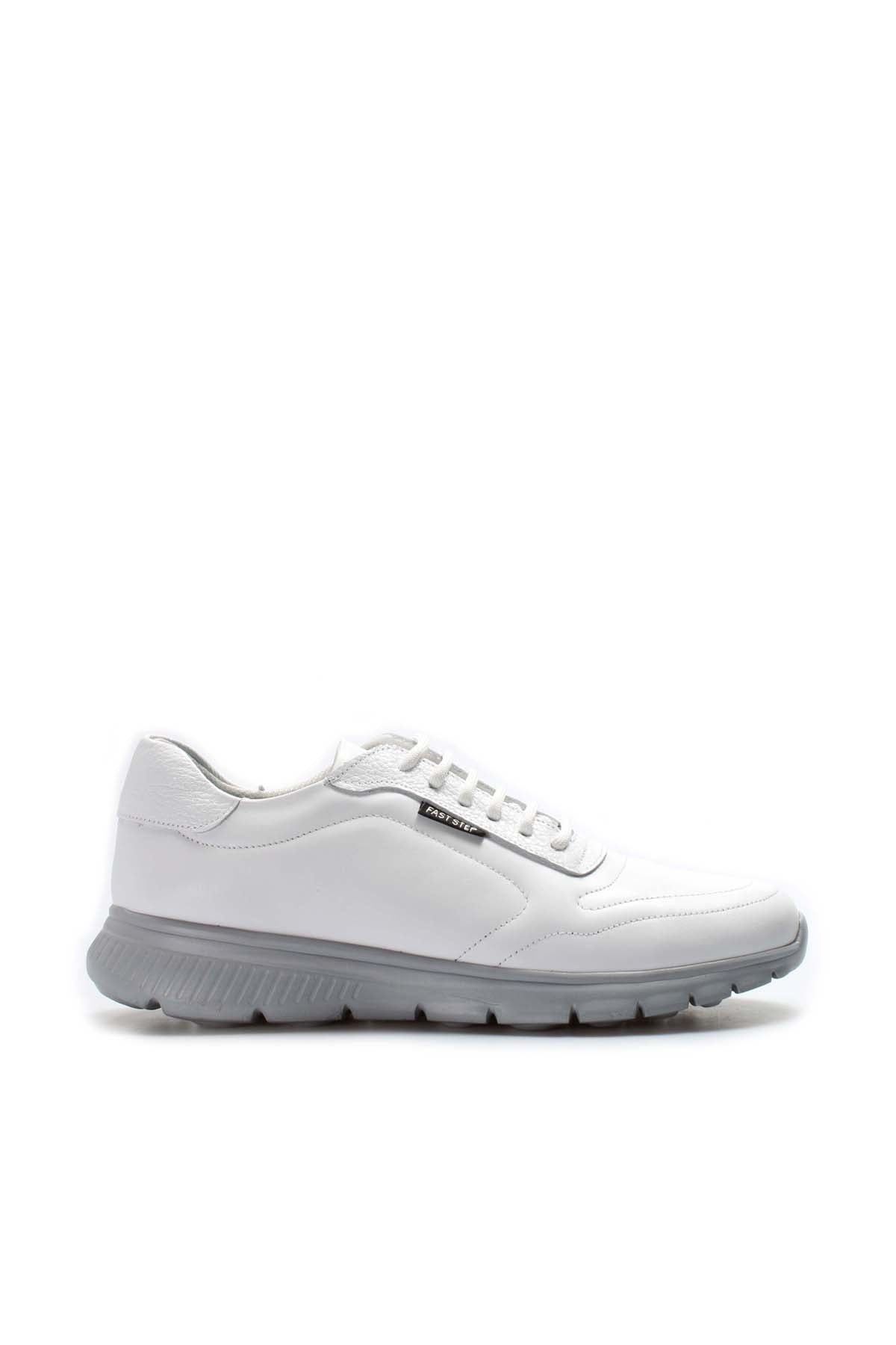 KOALA SYDNEY Men's White Leather Lace-Up Sneakers with Grey Sole