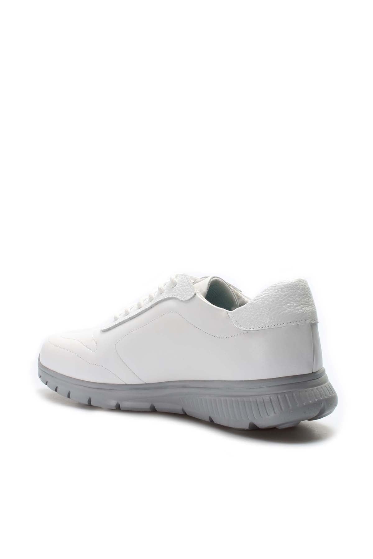 Men's White Leather Lace-Up Sneakers with Grey Sole - Wessi