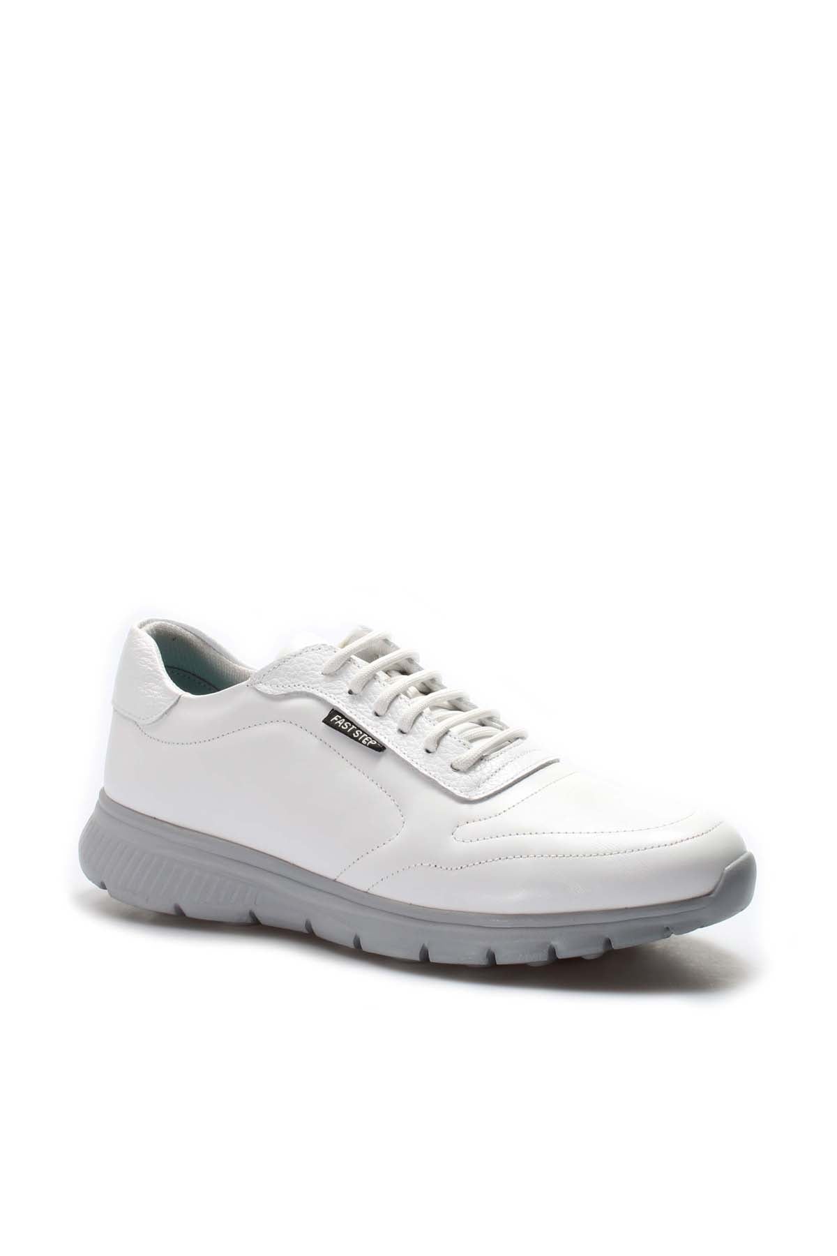 Men's White Leather Lace-Up Sneakers with Grey Sole - Wessi