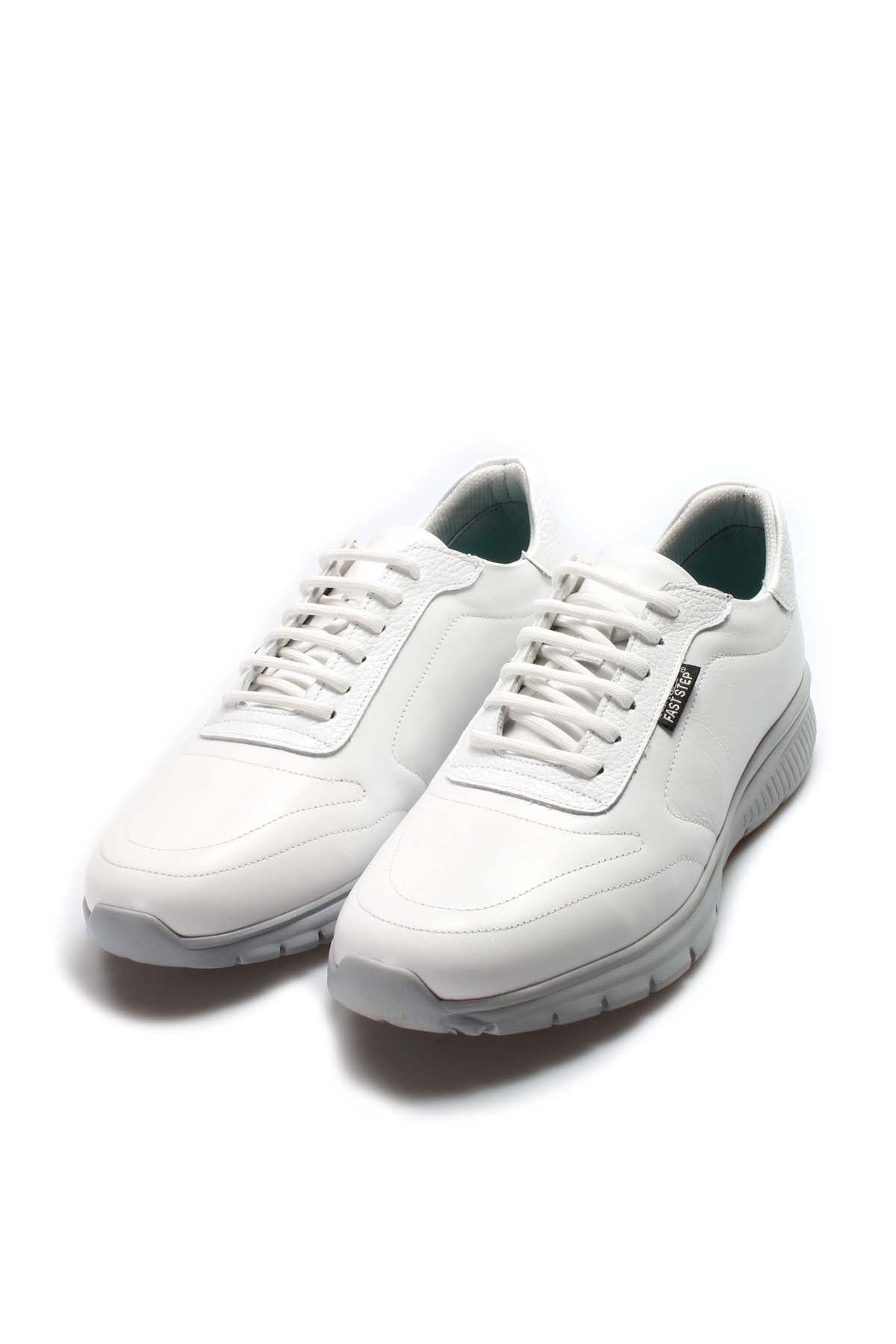 Men's White Leather Lace-Up Sneakers with Grey Sole - Wessi