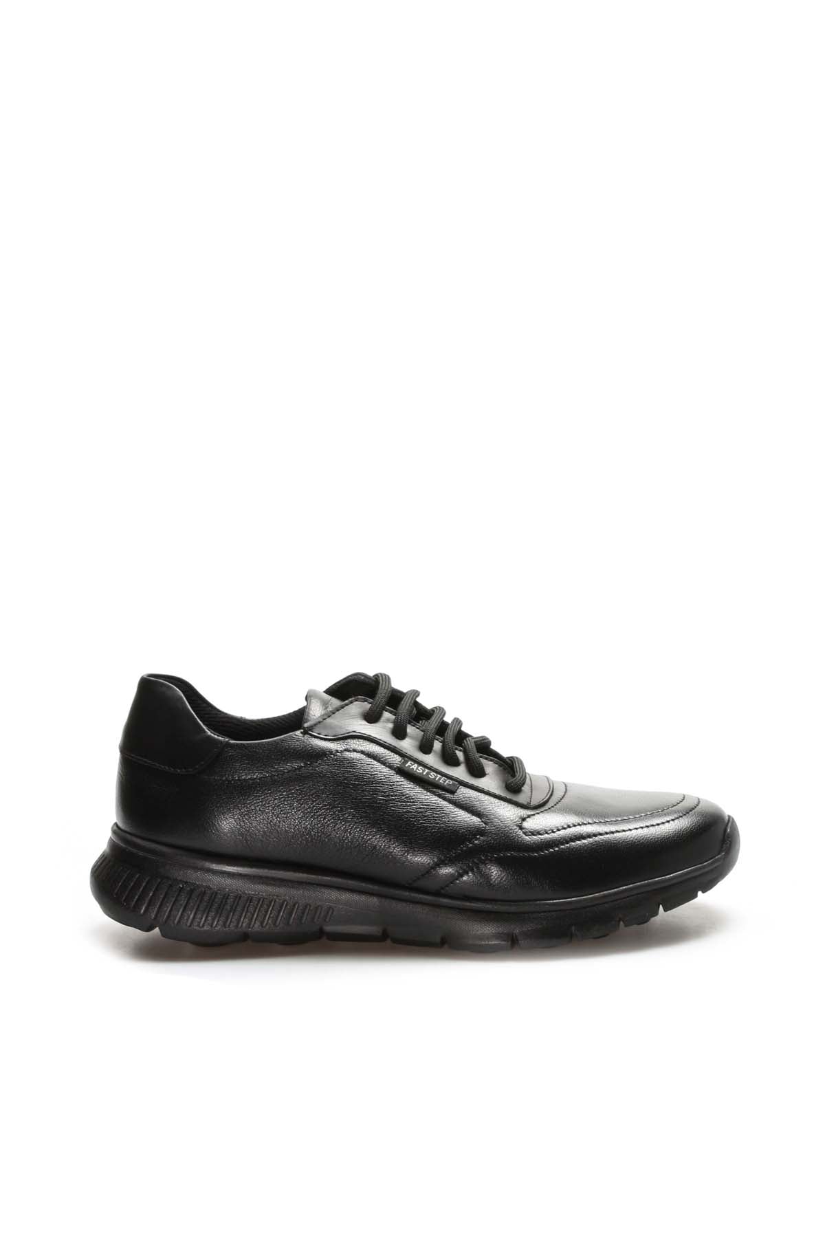 KOALA SYDNEY Men's Black Leather Lace-Up Sneakers with Textured Sole