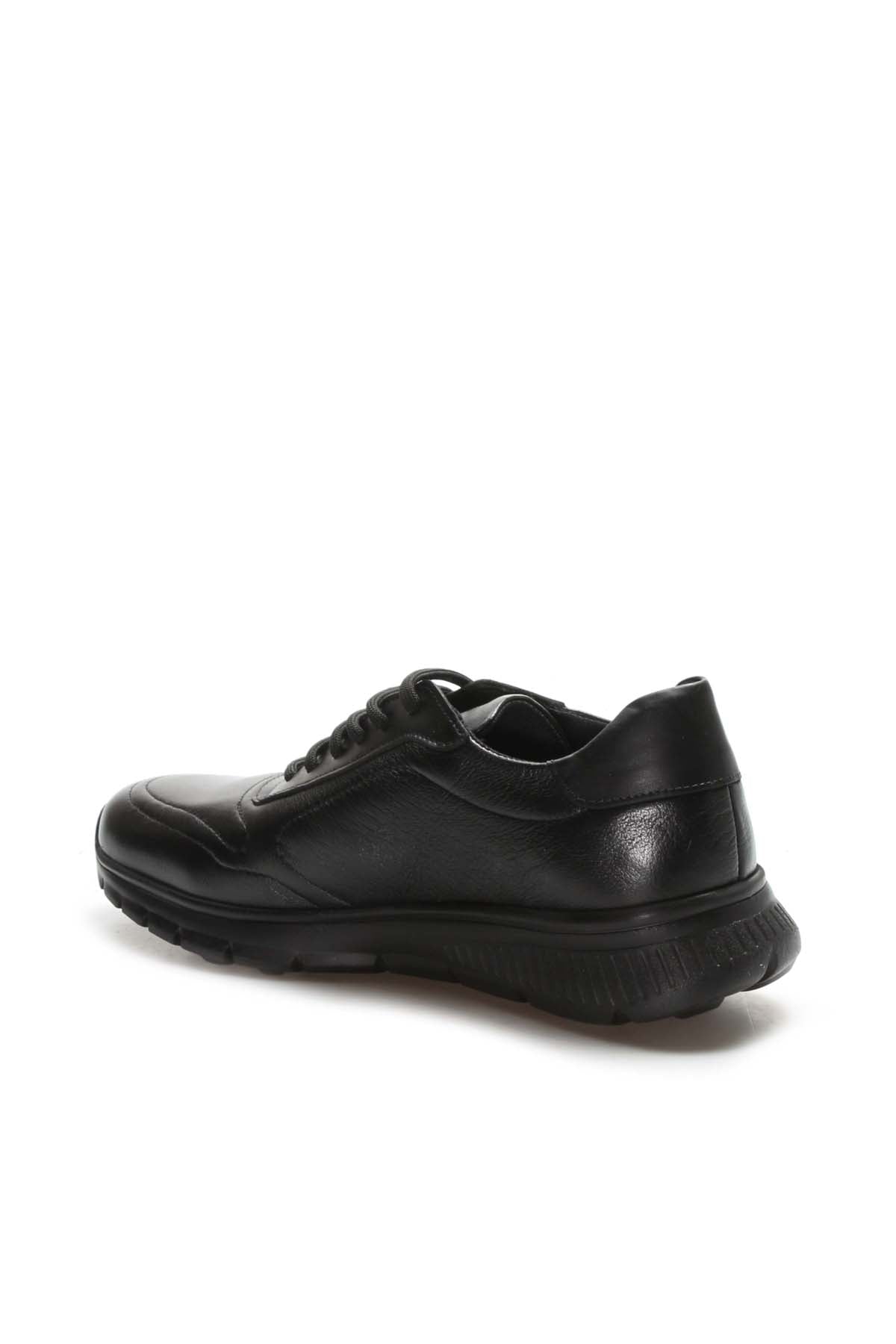 KOALA SYDNEY Men's Black Leather Lace-Up Sneakers with Textured Sole