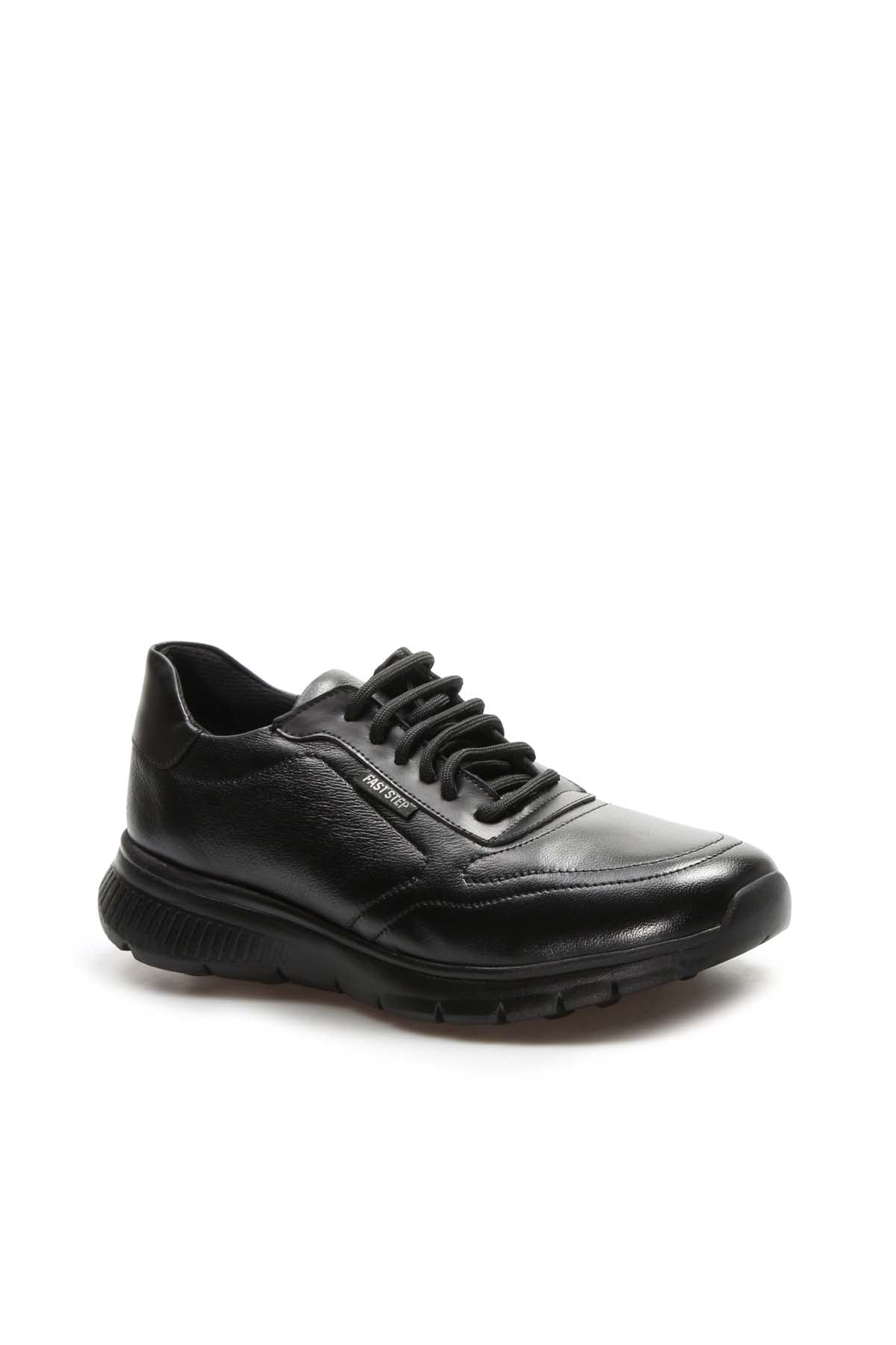 KOALA SYDNEY Men's Black Leather Lace-Up Sneakers with Textured Sole