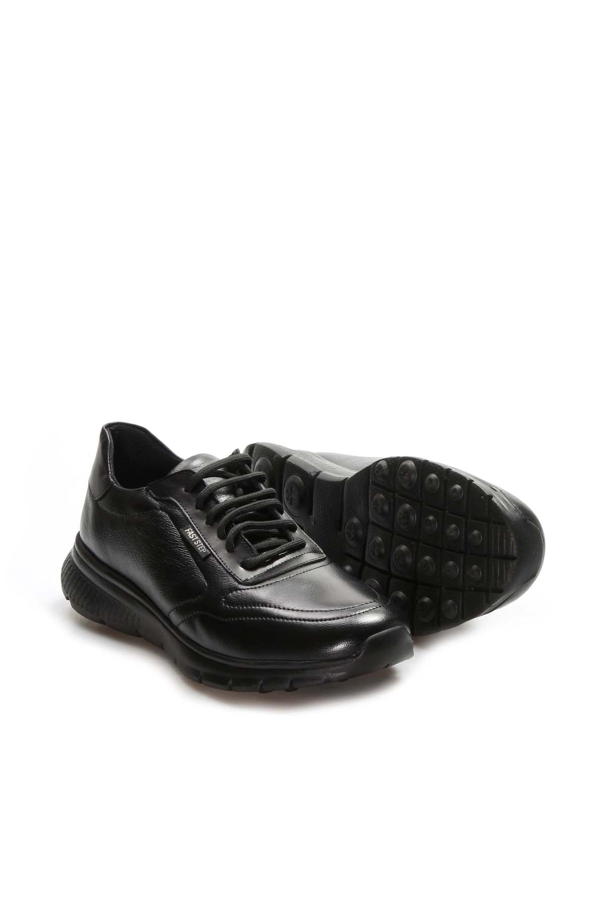 KOALA SYDNEY Men's Black Leather Lace-Up Sneakers with Textured Sole