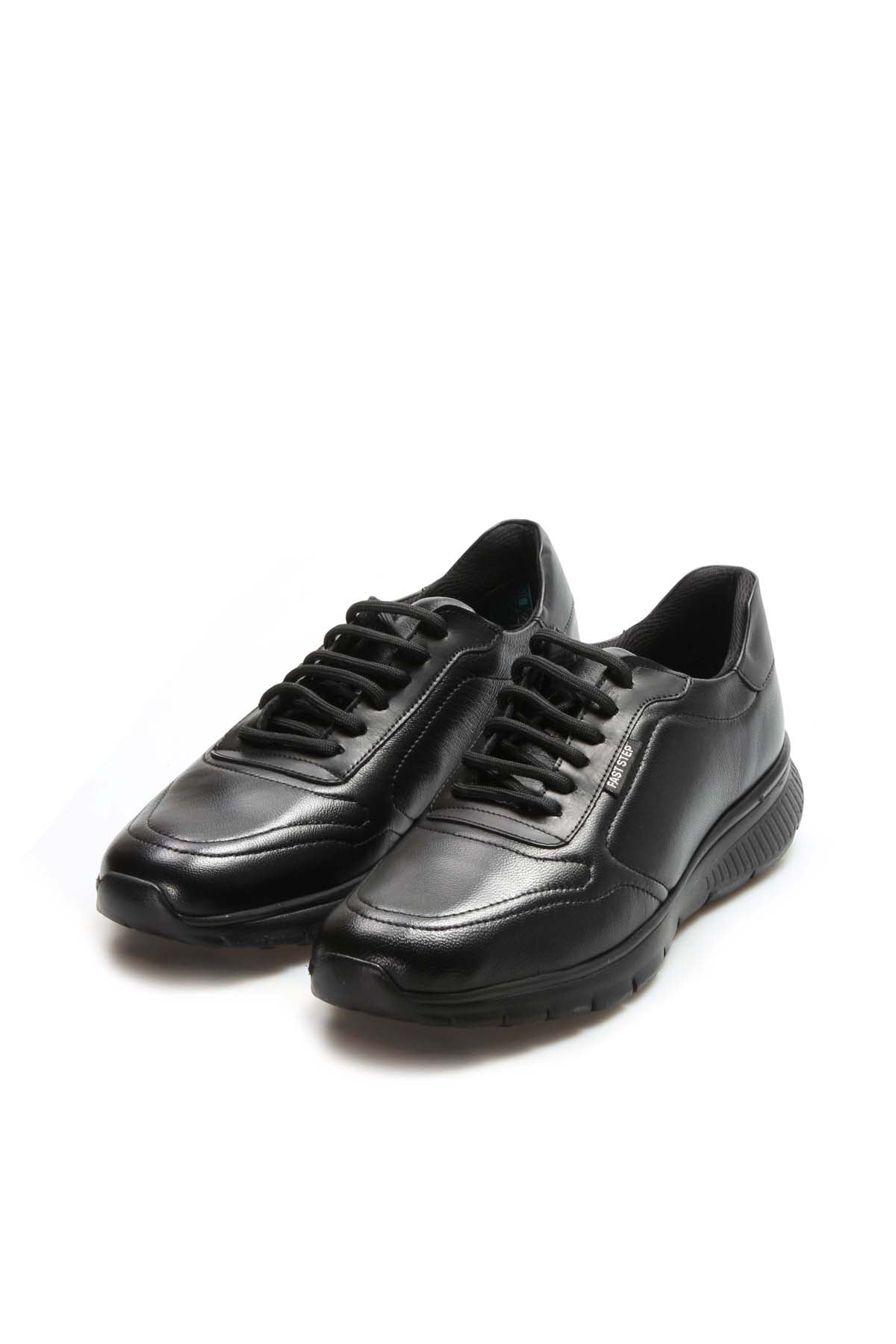 KOALA SYDNEY Men's Black Leather Lace-Up Sneakers with Textured Sole