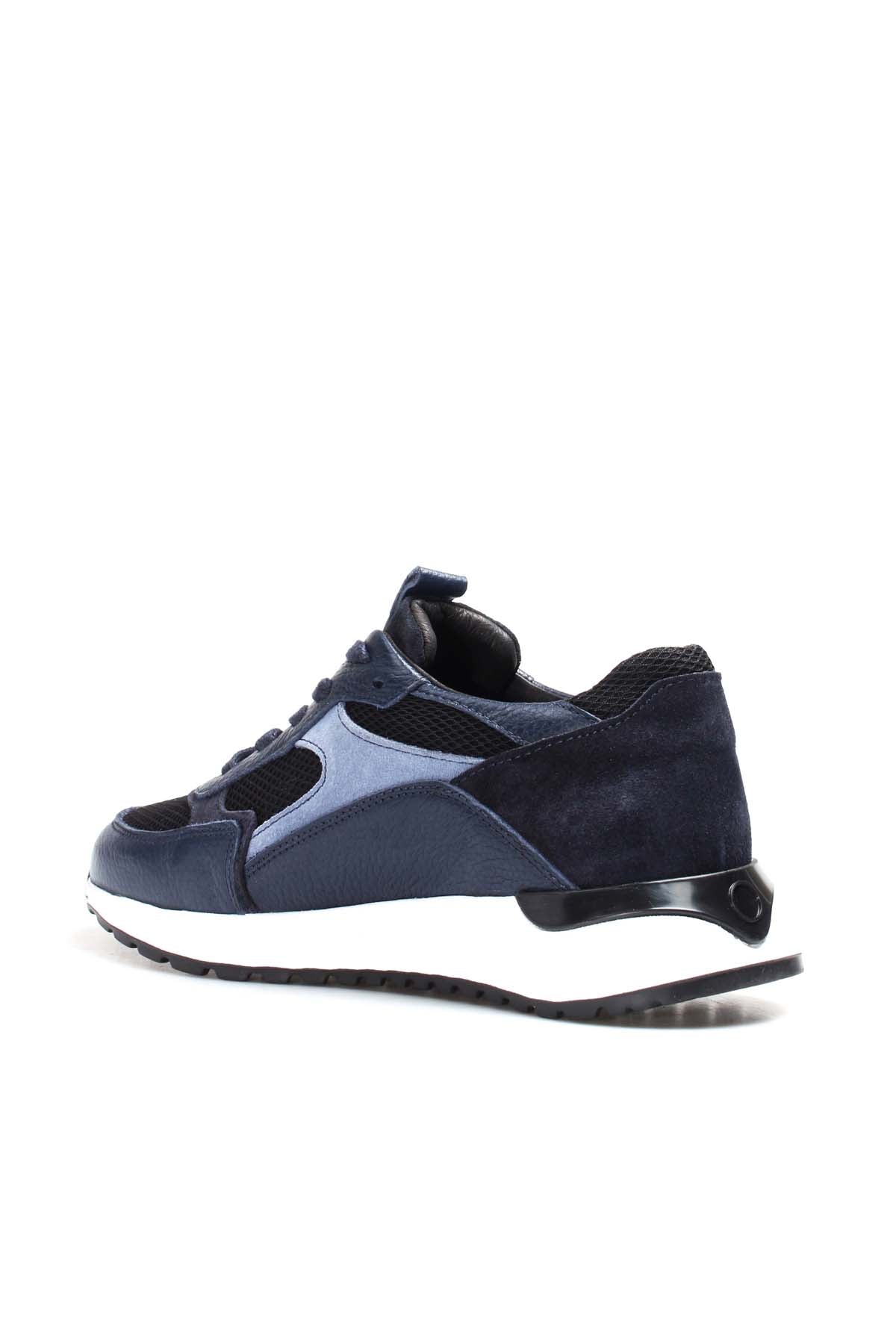 KOALA SYDNEY Men's Navy Blue Mesh and Leather Lace-Up Sneakers with White Sole