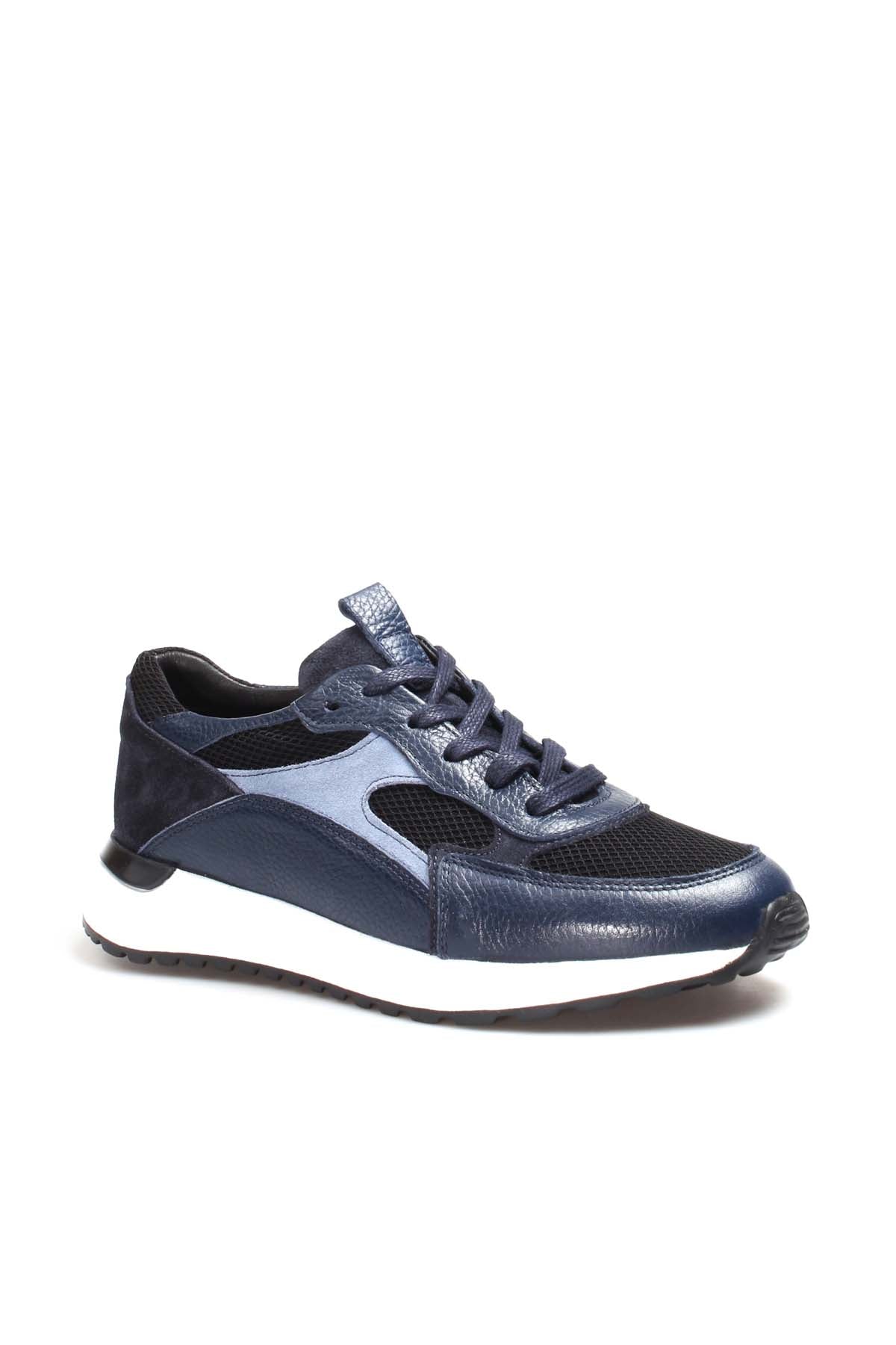 KOALA SYDNEY Men's Navy Blue Mesh and Leather Lace-Up Sneakers with White Sole