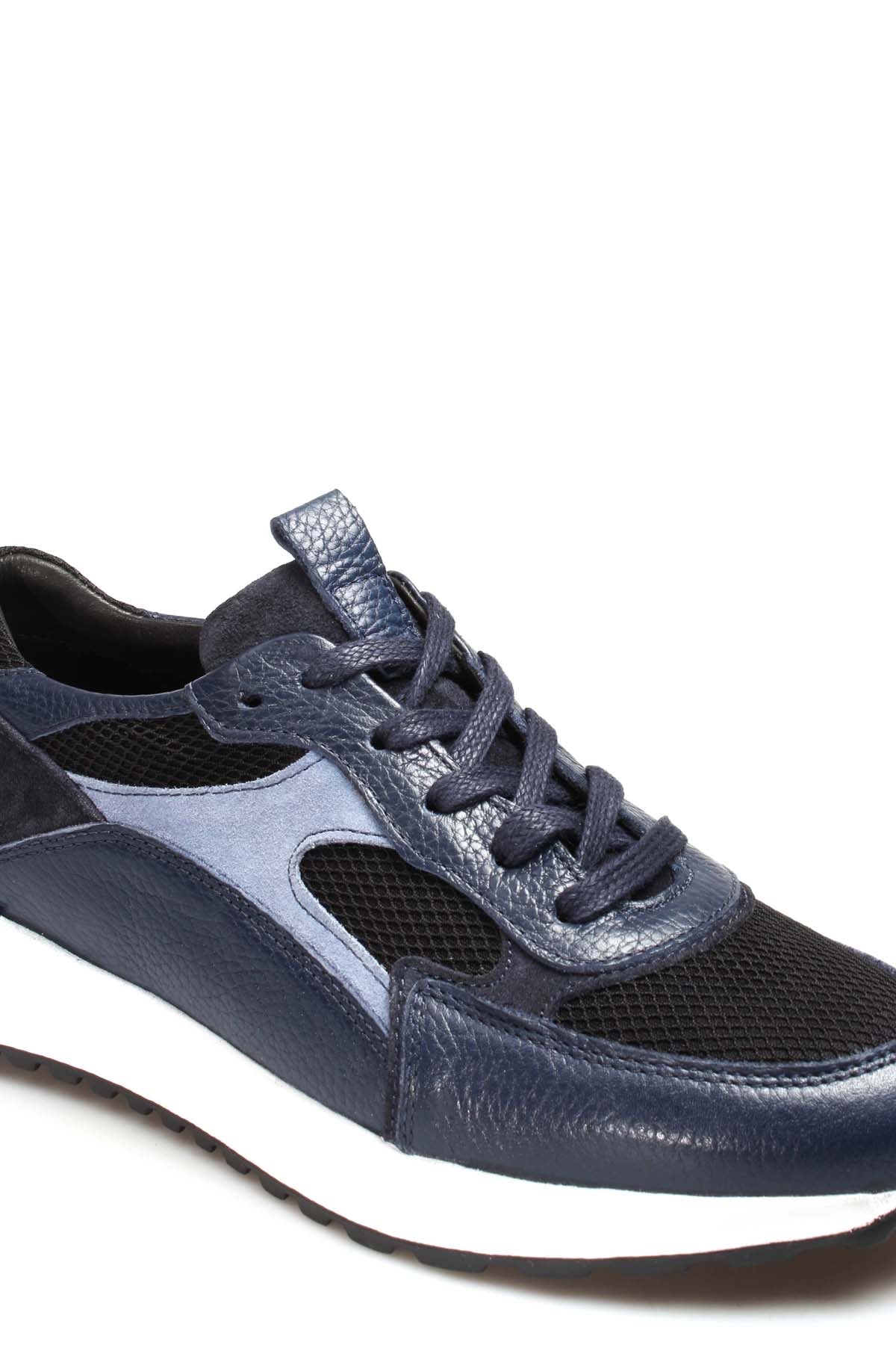 KOALA SYDNEY Men's Navy Blue Mesh and Leather Lace-Up Sneakers with White Sole