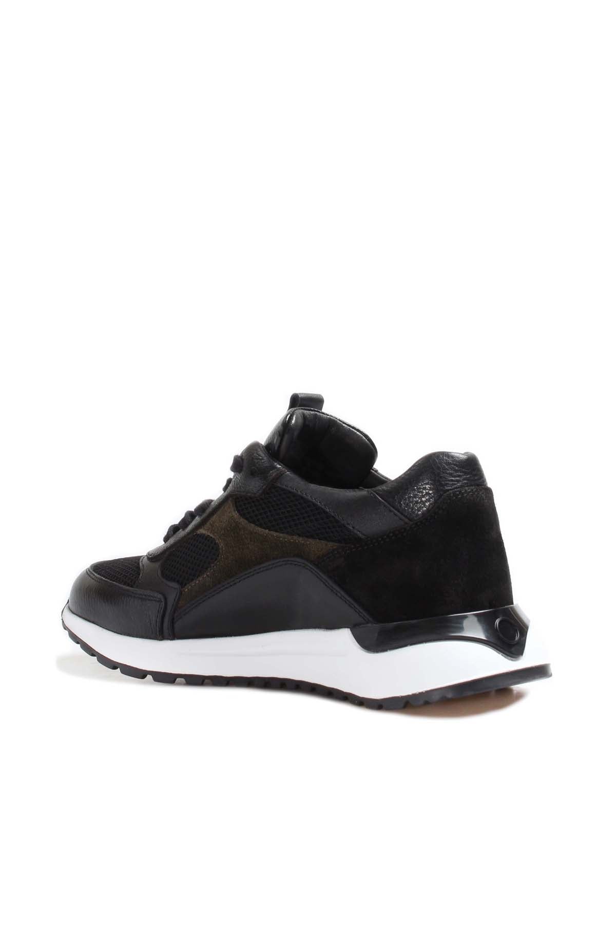 KOALA SYDNEY Men's Black Leather Sneakers with Mesh Panels and White Sole