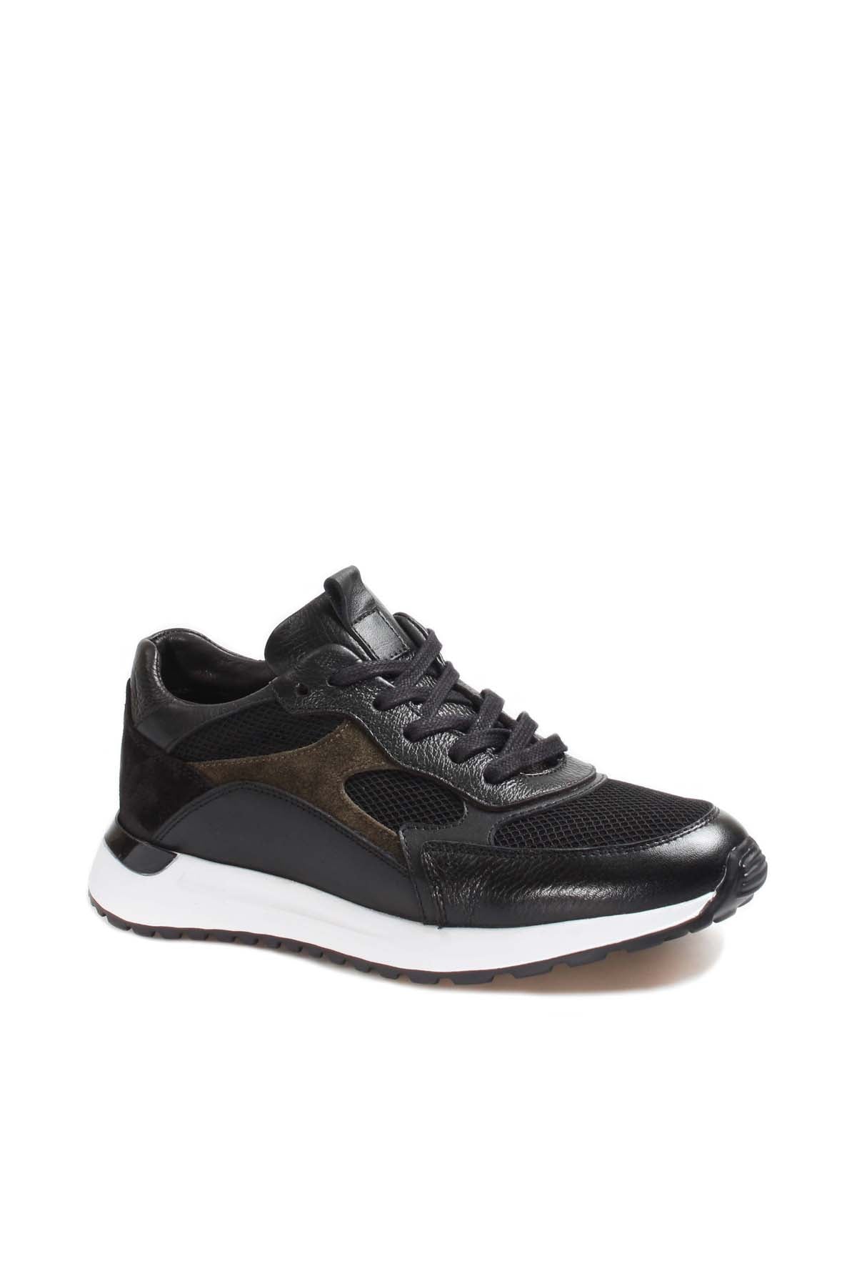 KOALA SYDNEY Men's Black Leather Sneakers with Mesh Panels and White Sole