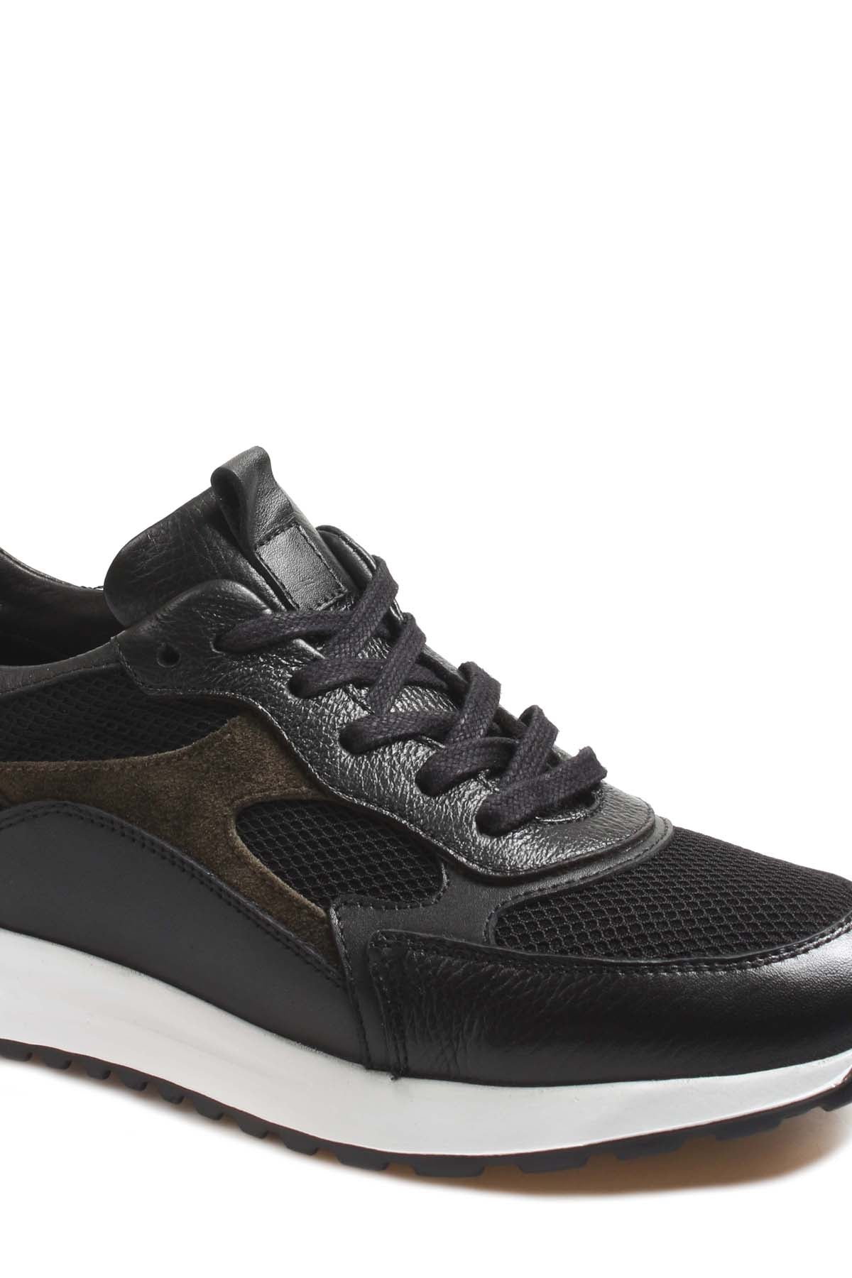 KOALA SYDNEY Men's Black Leather Sneakers with Mesh Panels and White Sole
