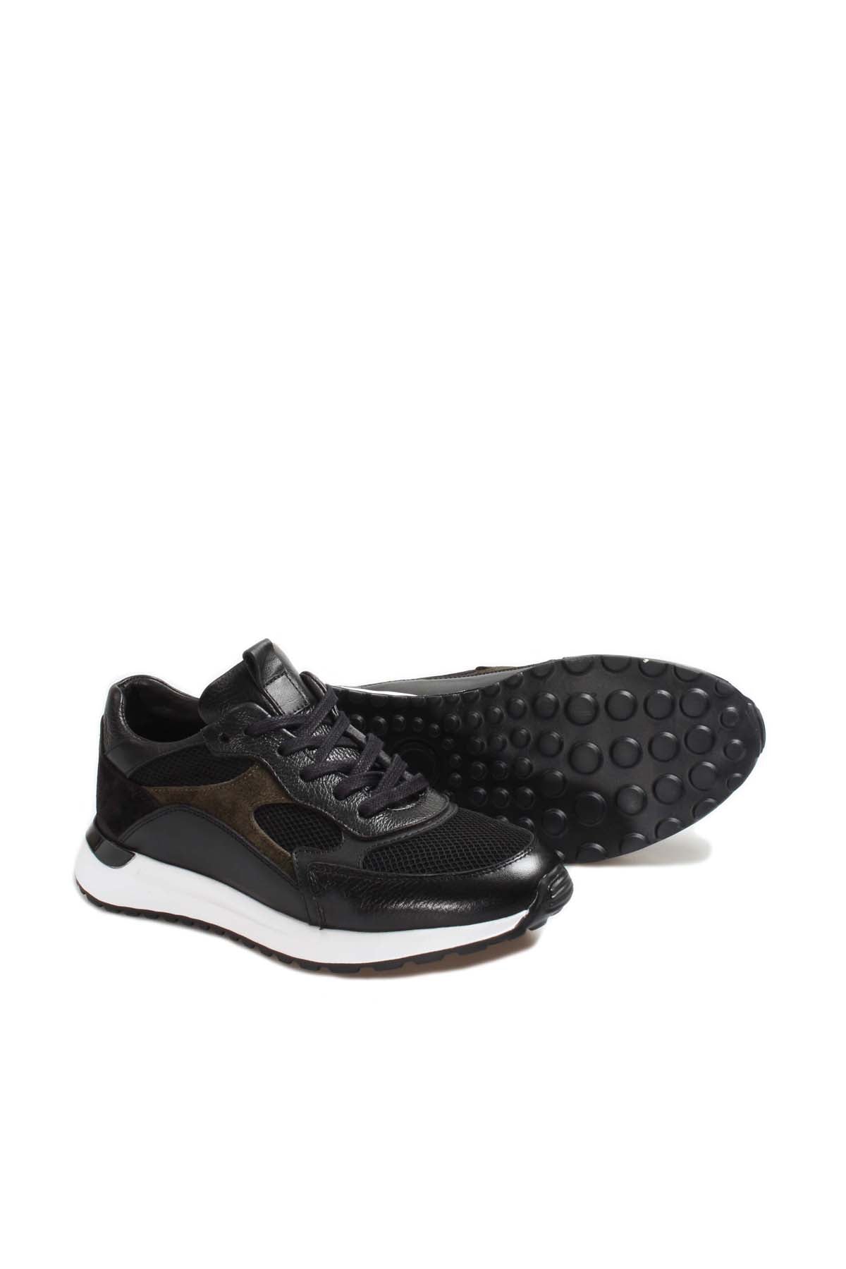 KOALA SYDNEY Men's Black Leather Sneakers with Mesh Panels and White Sole