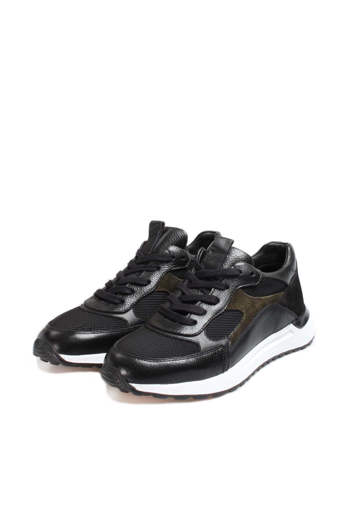 KOALA SYDNEY Men's Black Leather Sneakers with Mesh Panels and White Sole