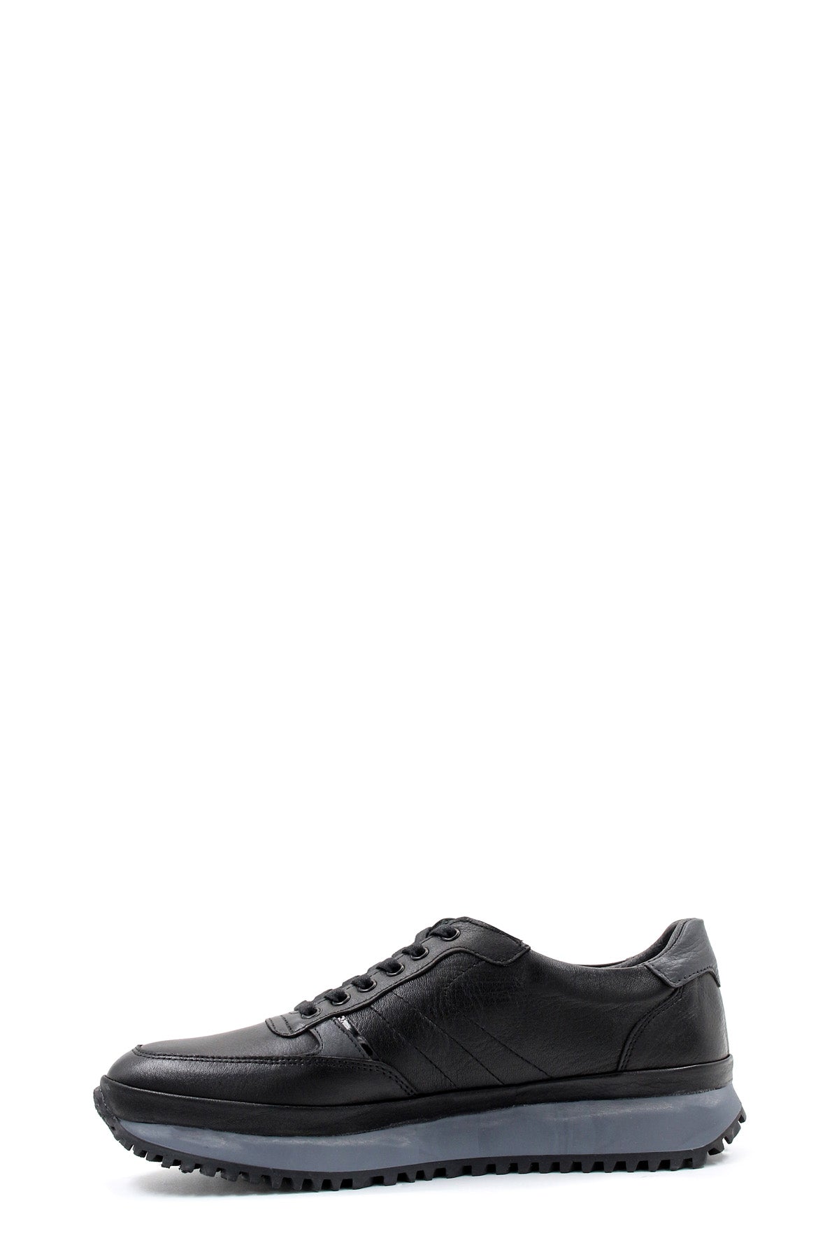 Men's Black Leather Lace-Up Sneakers with Contrasting Sole - Wessi