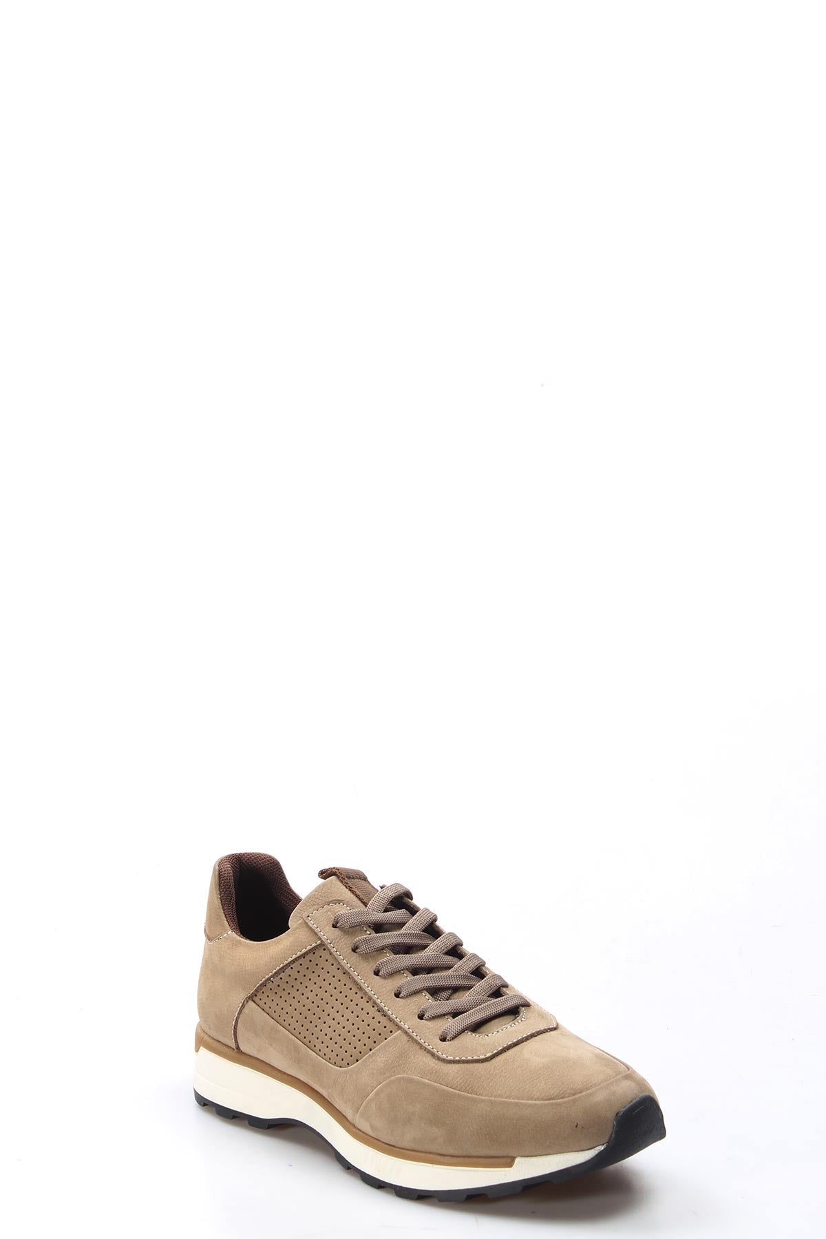 Men's Beige Suede Sneakers with Perforated Side Panel