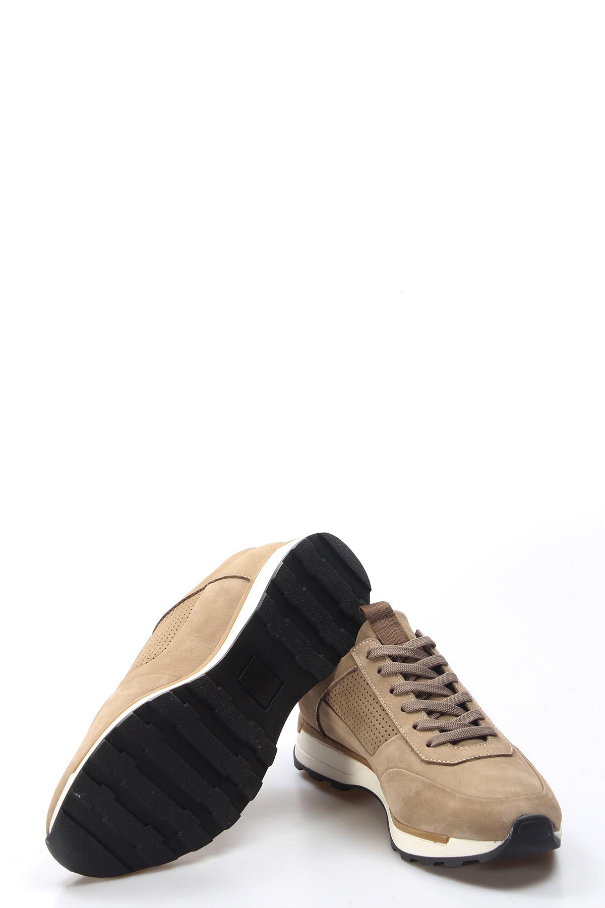 Men's Beige Suede Sneakers with Perforated Side Panel
