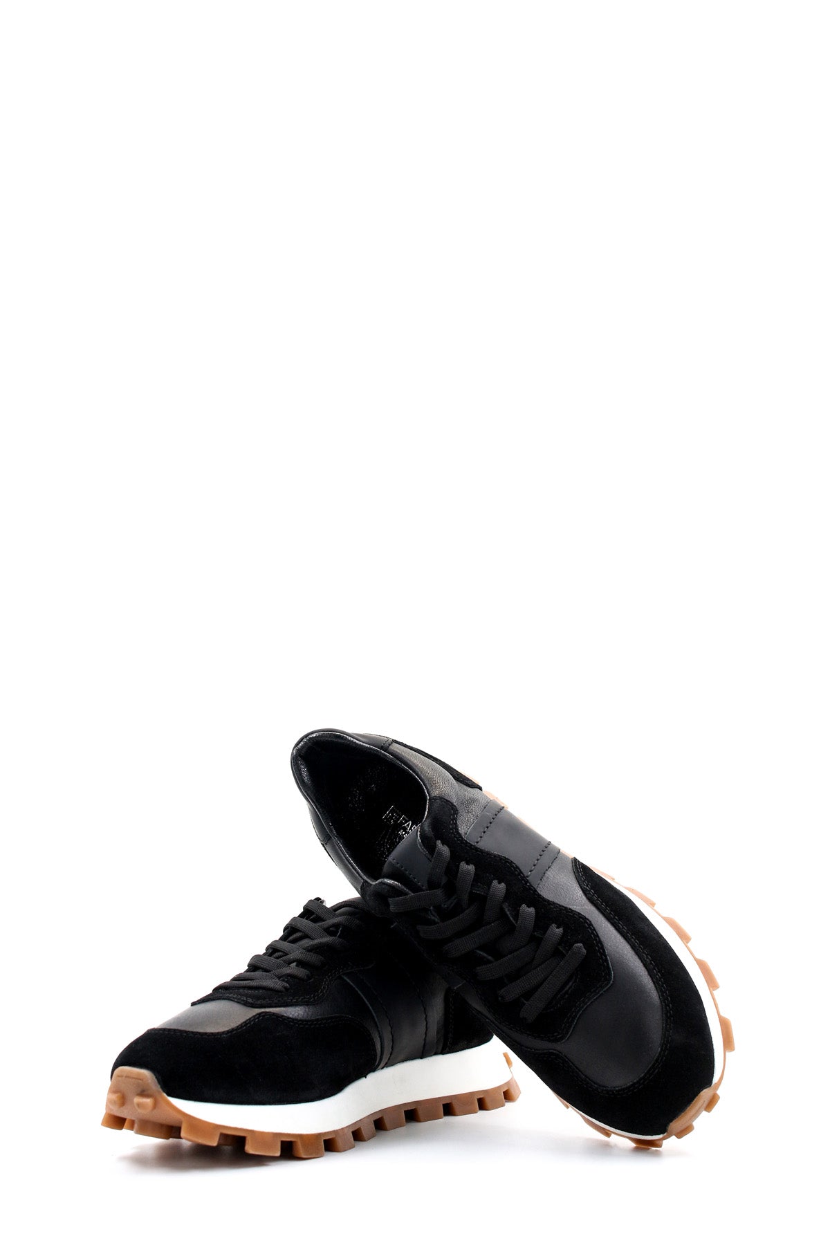 KOALA SYDNEY Men's Black Leather and Suede Sneakers with Contrast Sole