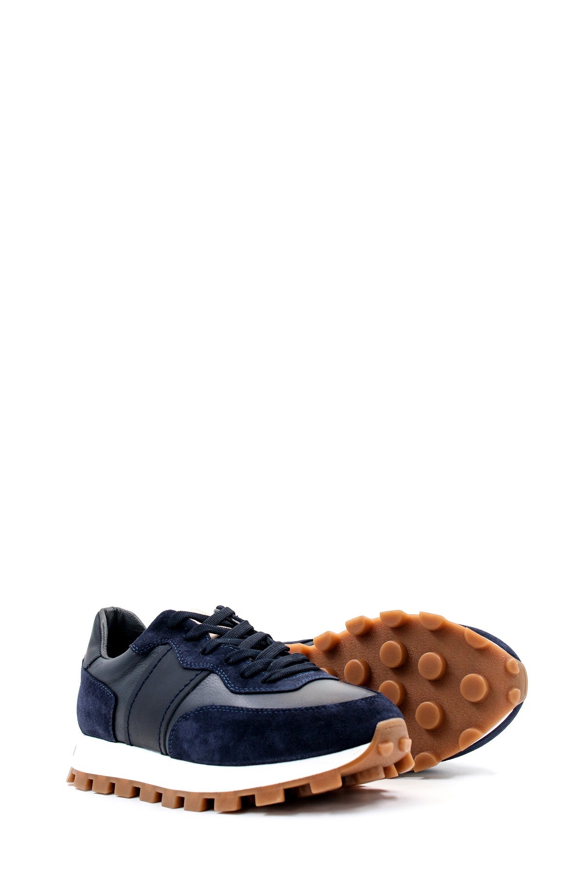 KOALA SYDNEY Men's Navy Blue Suede and Leather Casual Sneakers with White Sole