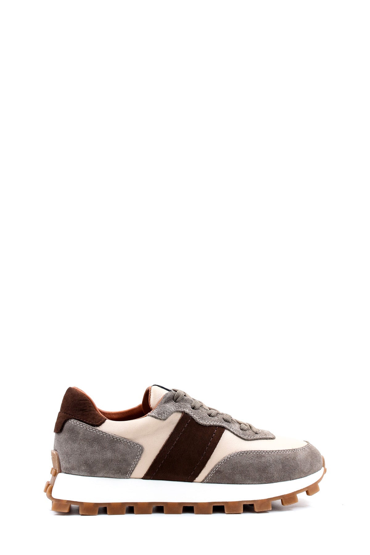 KOALA SYDNEY Men's Beige and Grey Suede Casual Sneakers with Brown Accents