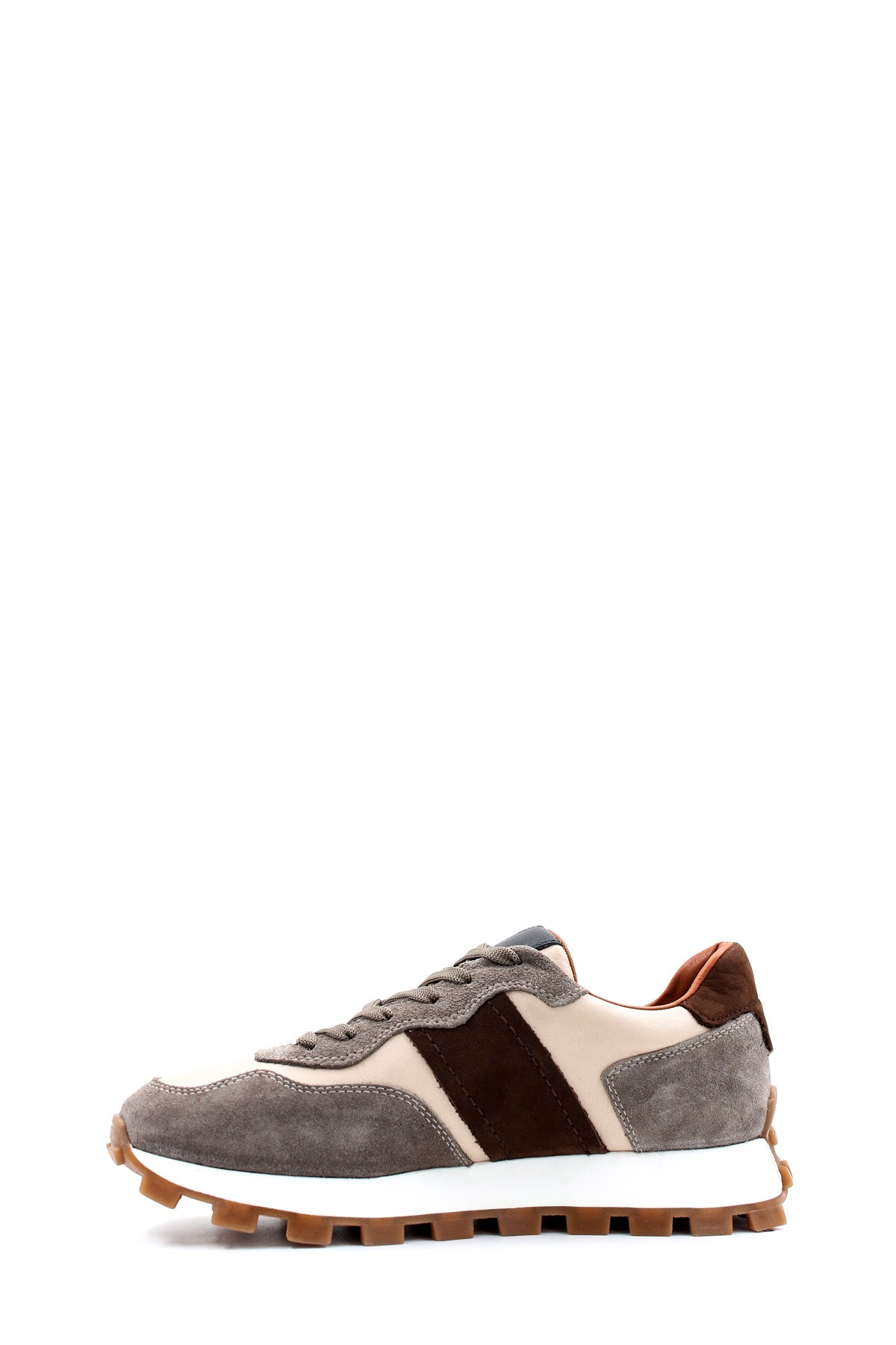 KOALA SYDNEY Men's Beige and Grey Suede Casual Sneakers with Brown Accents