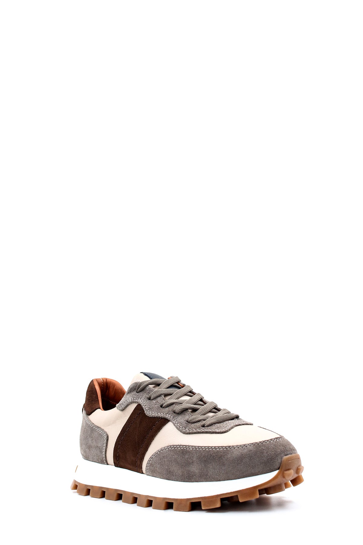 KOALA SYDNEY Men's Beige and Grey Suede Casual Sneakers with Brown Accents