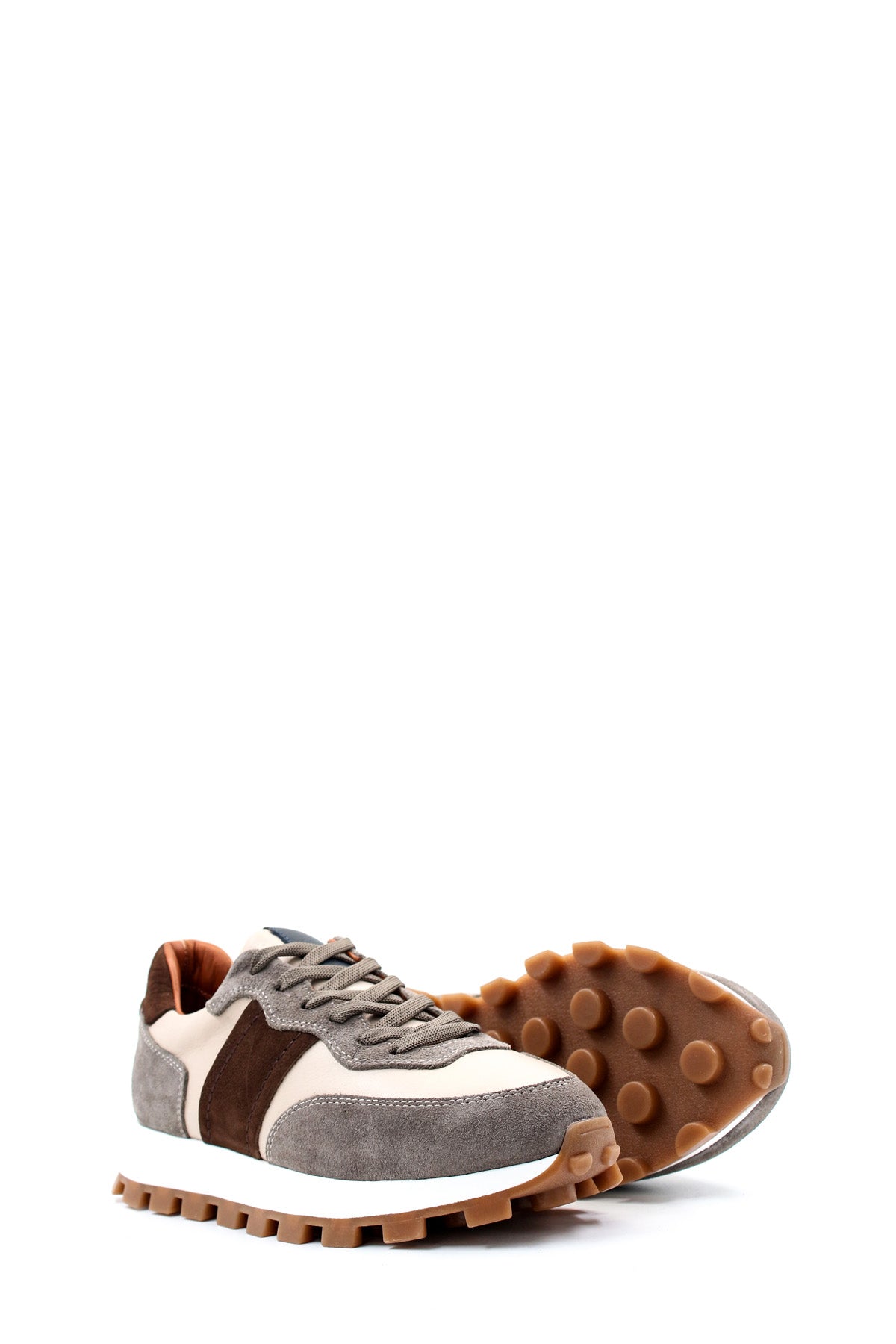 KOALA SYDNEY Men's Beige and Grey Suede Casual Sneakers with Brown Accents