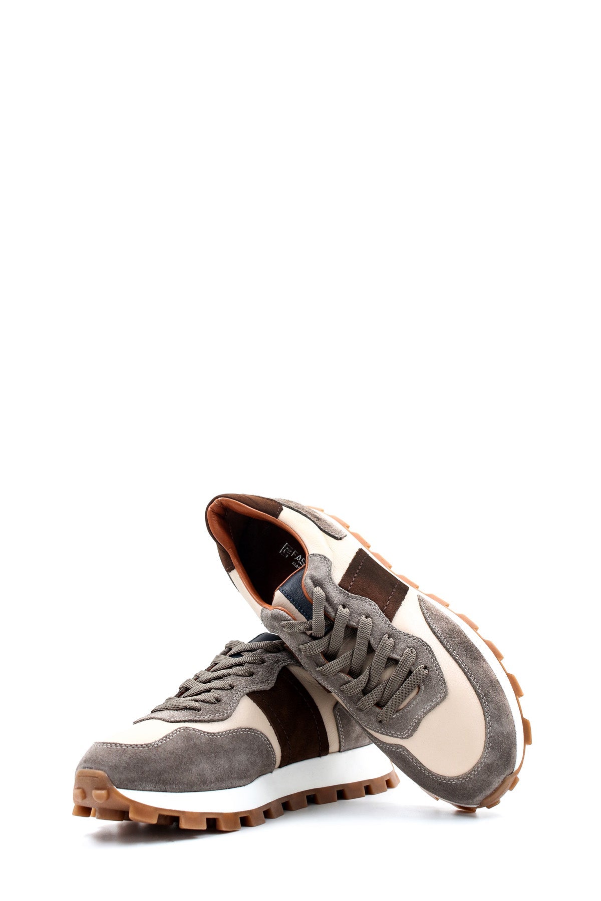 KOALA SYDNEY Men's Beige and Grey Suede Casual Sneakers with Brown Accents