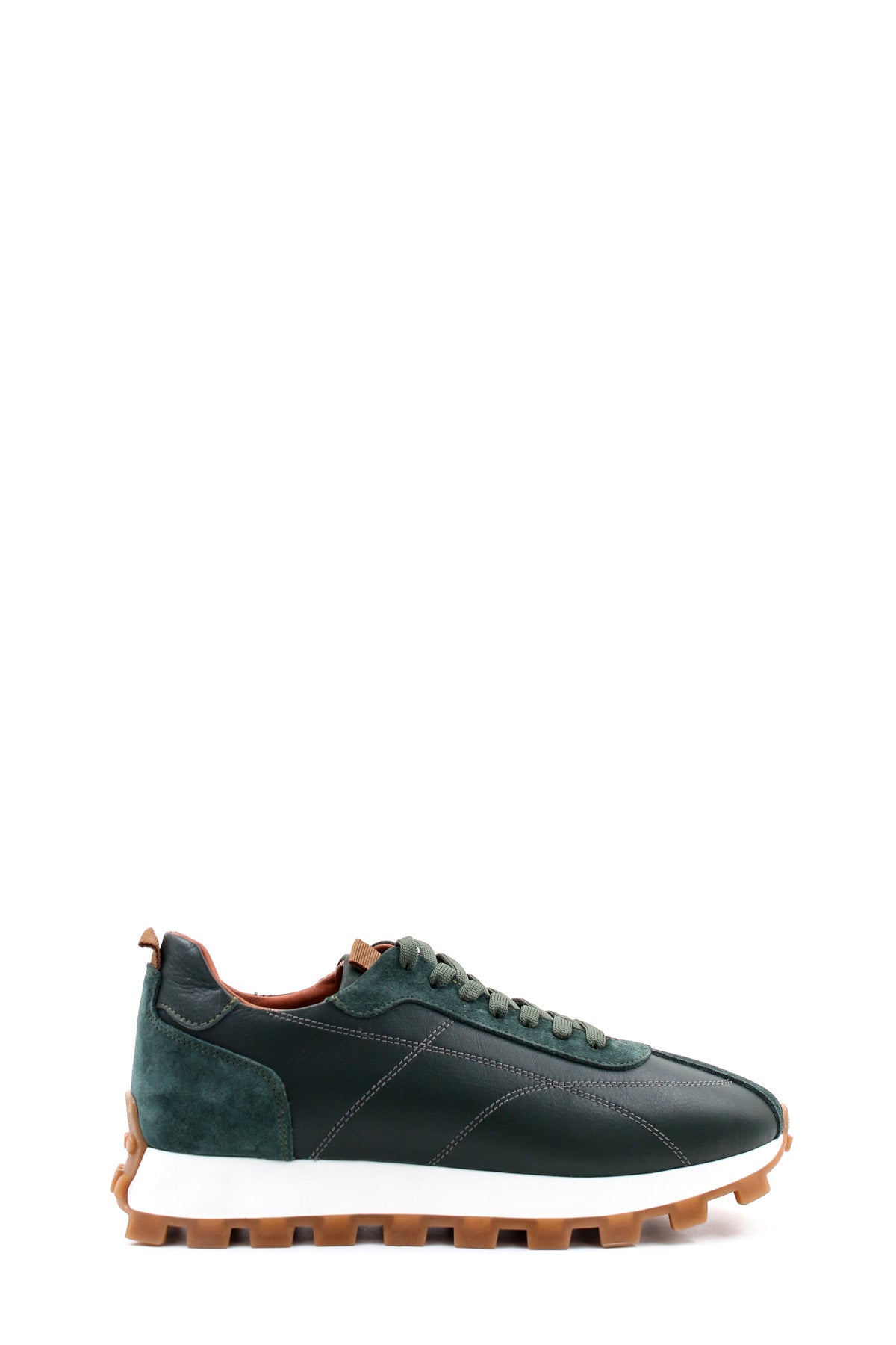 KOALA SYDNEY Men's Green and Brown Casual Sneakers with Suede and Leather Upper