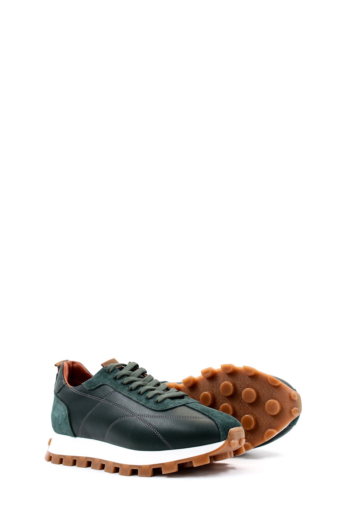 KOALA SYDNEY Men's Green and Brown Casual Sneakers with Suede and Leather Upper