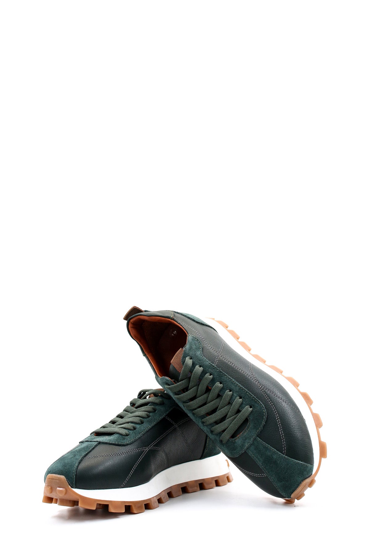 KOALA SYDNEY Men's Green and Brown Casual Sneakers with Suede and Leather Upper