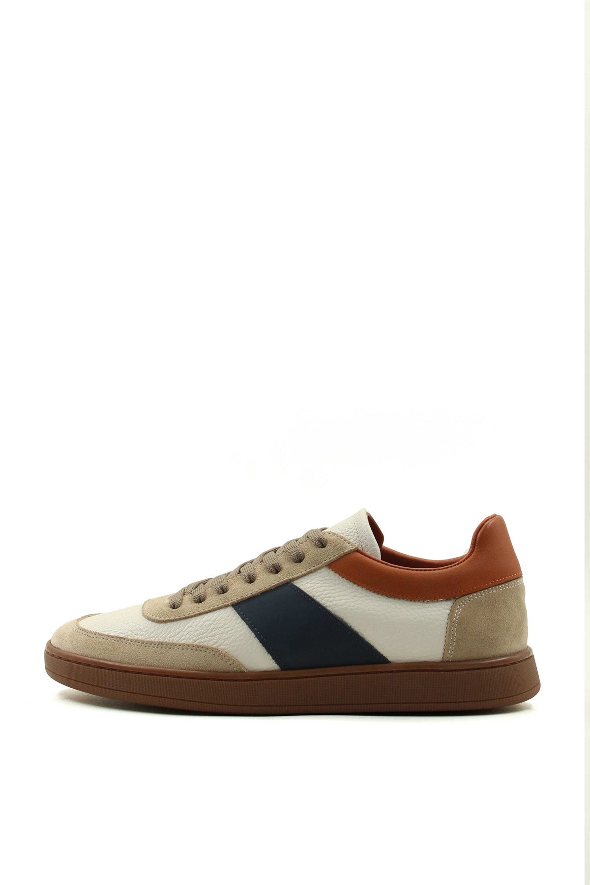 KOALA SYDNEY Men's Beige and Grey Suede Casual Sneakers with Brown and Navy Accents