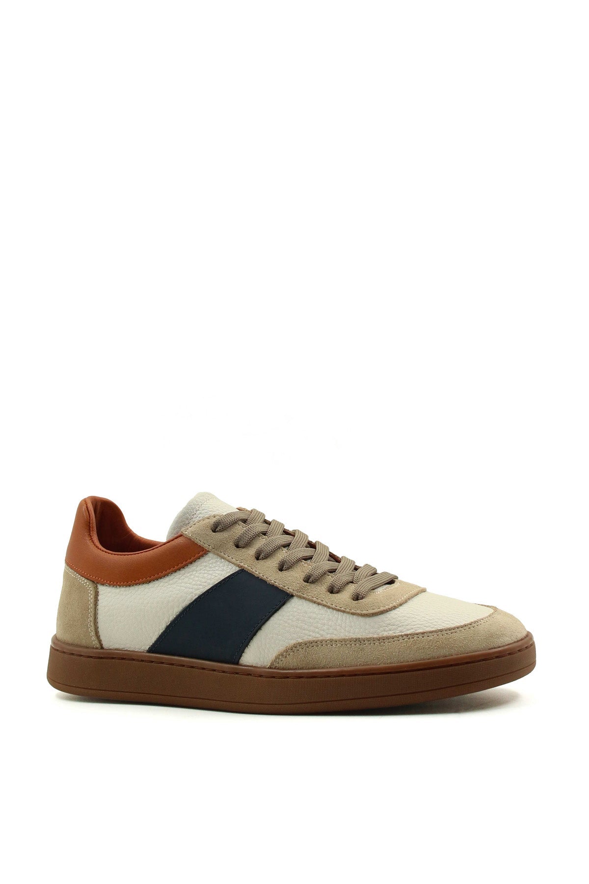 KOALA SYDNEY Men's Beige and Grey Suede Casual Sneakers with Brown and Navy Accents