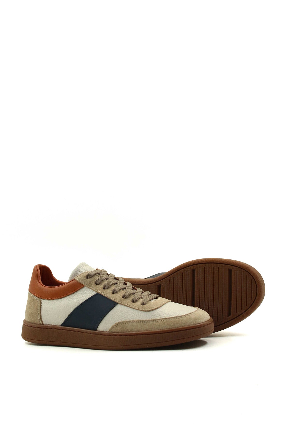 KOALA SYDNEY Men's Beige and Grey Suede Casual Sneakers with Brown and Navy Accents