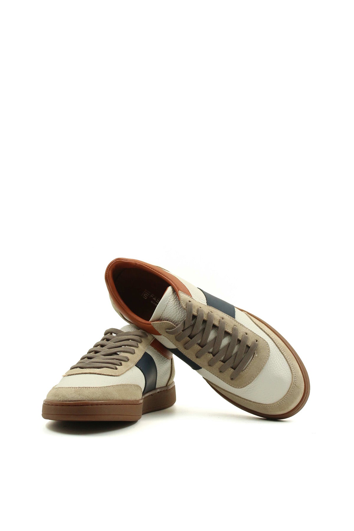 KOALA SYDNEY Men's Beige and Grey Suede Casual Sneakers with Brown and Navy Accents