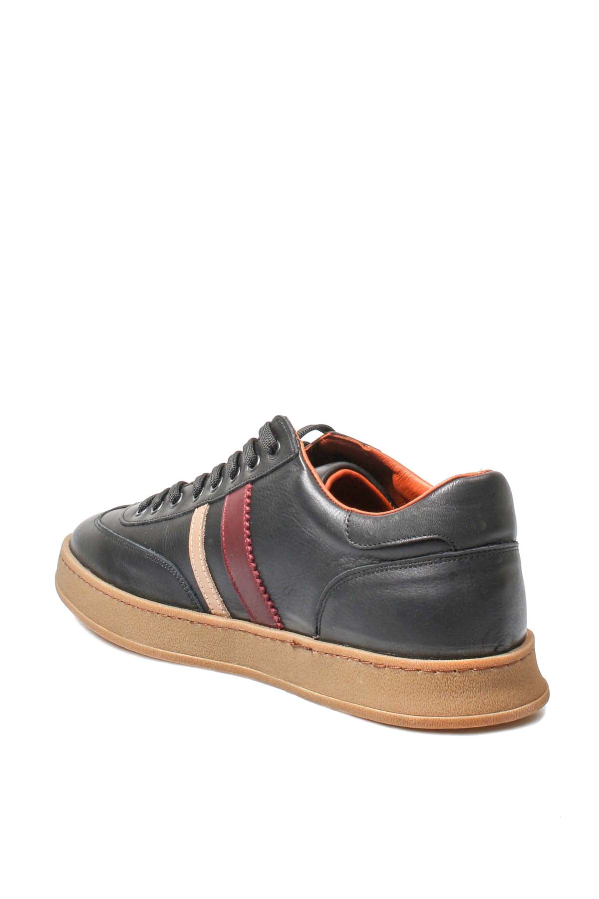 KOALA SYDNEY Men's Black Leather Sneakers with Color Stripe and Gum Sole